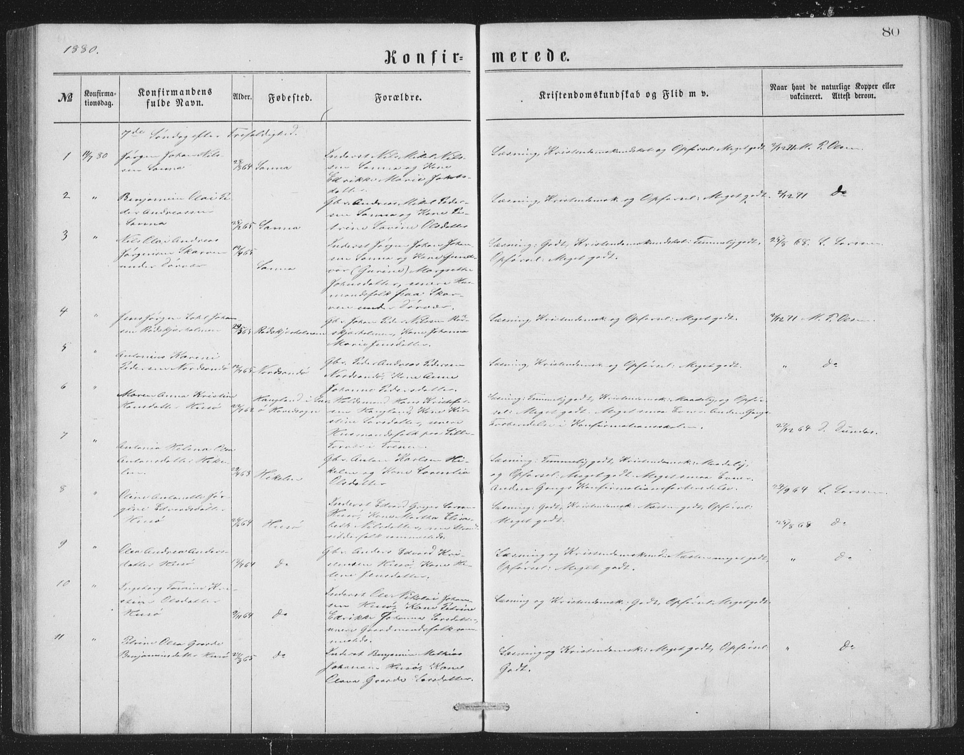 Ministerialprotokoller, klokkerbøker og fødselsregistre - Nordland, AV/SAT-A-1459/840/L0582: Klokkerbok nr. 840C02, 1874-1900, s. 80