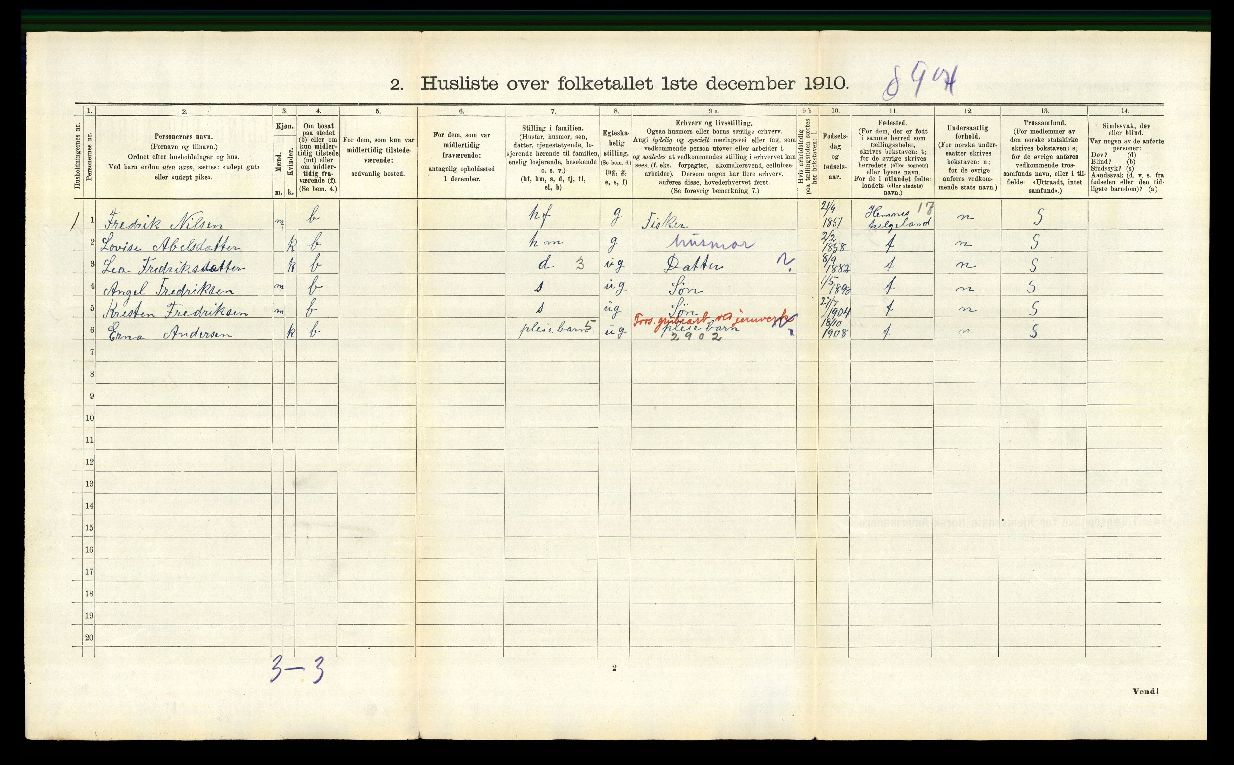 RA, Folketelling 1910 for 1859 Flakstad herred, 1910, s. 911