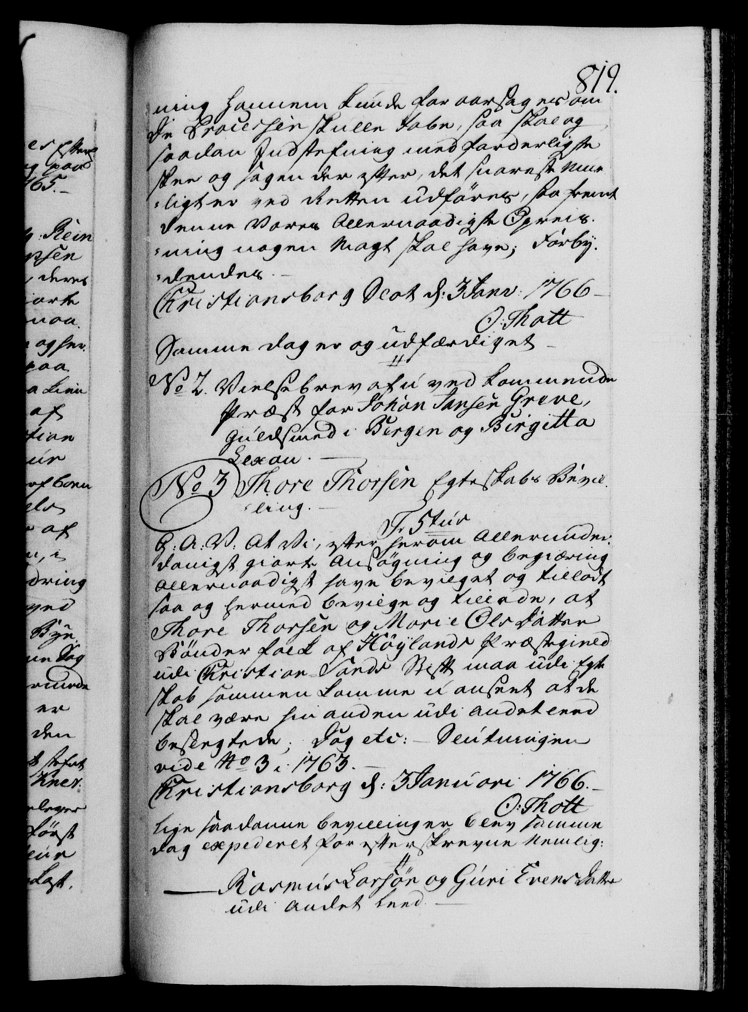Danske Kanselli 1572-1799, RA/EA-3023/F/Fc/Fca/Fcaa/L0042: Norske registre, 1763-1766, s. 819a