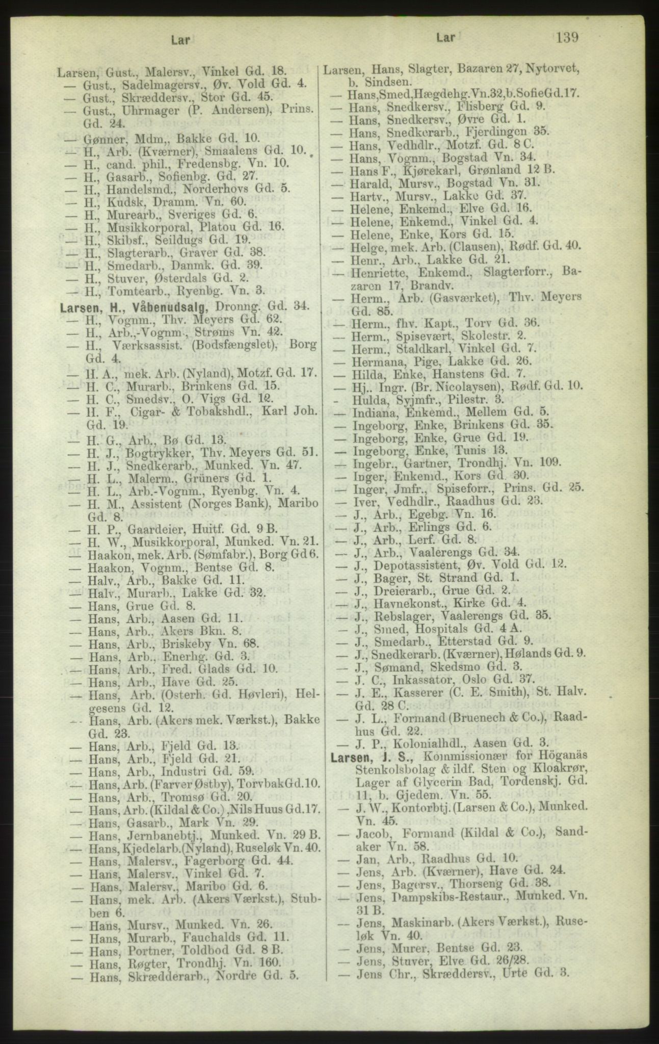 Kristiania/Oslo adressebok, PUBL/-, 1882, s. 139