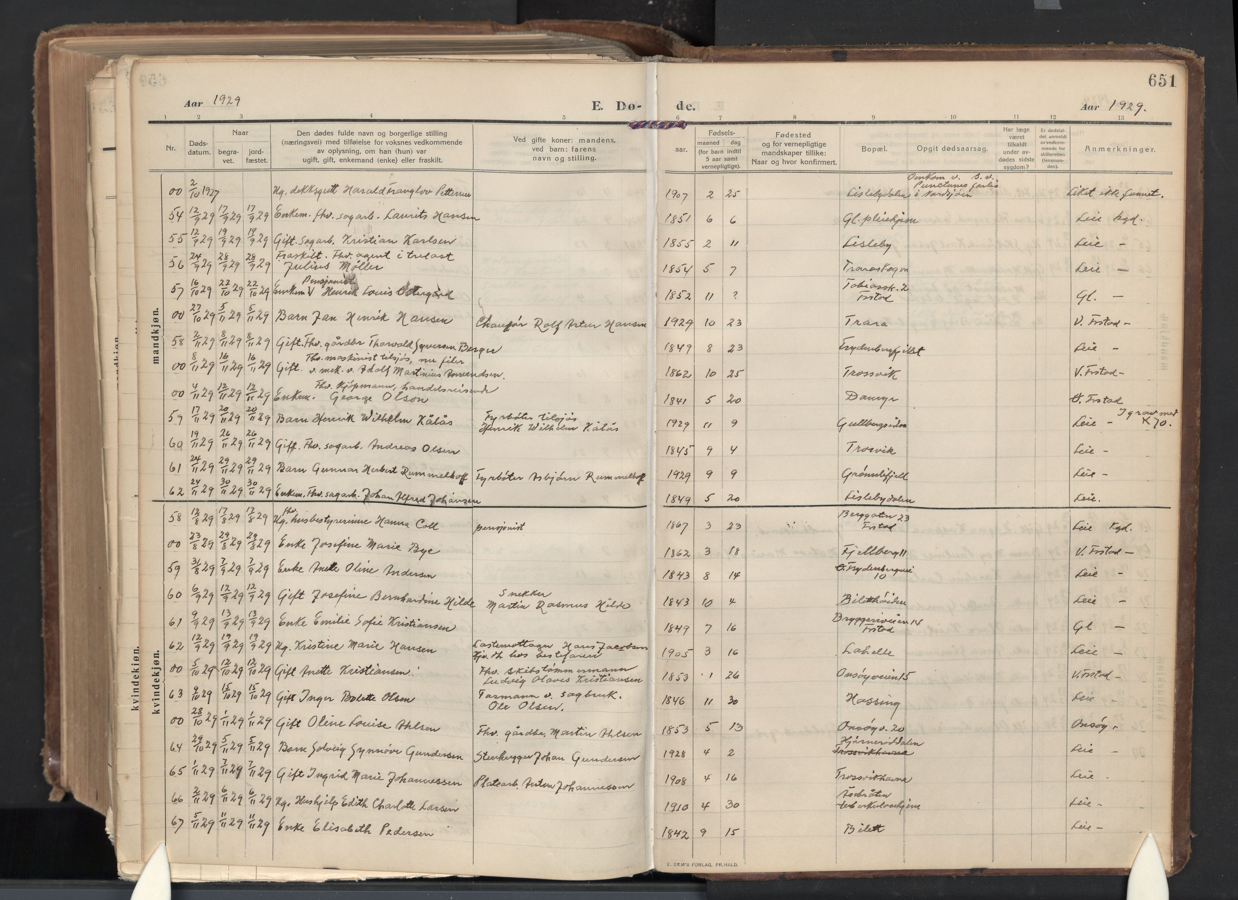 Glemmen prestekontor Kirkebøker, AV/SAO-A-10908/G/Ga/L0007: Klokkerbok nr. 7, 1909-1930, s. 651