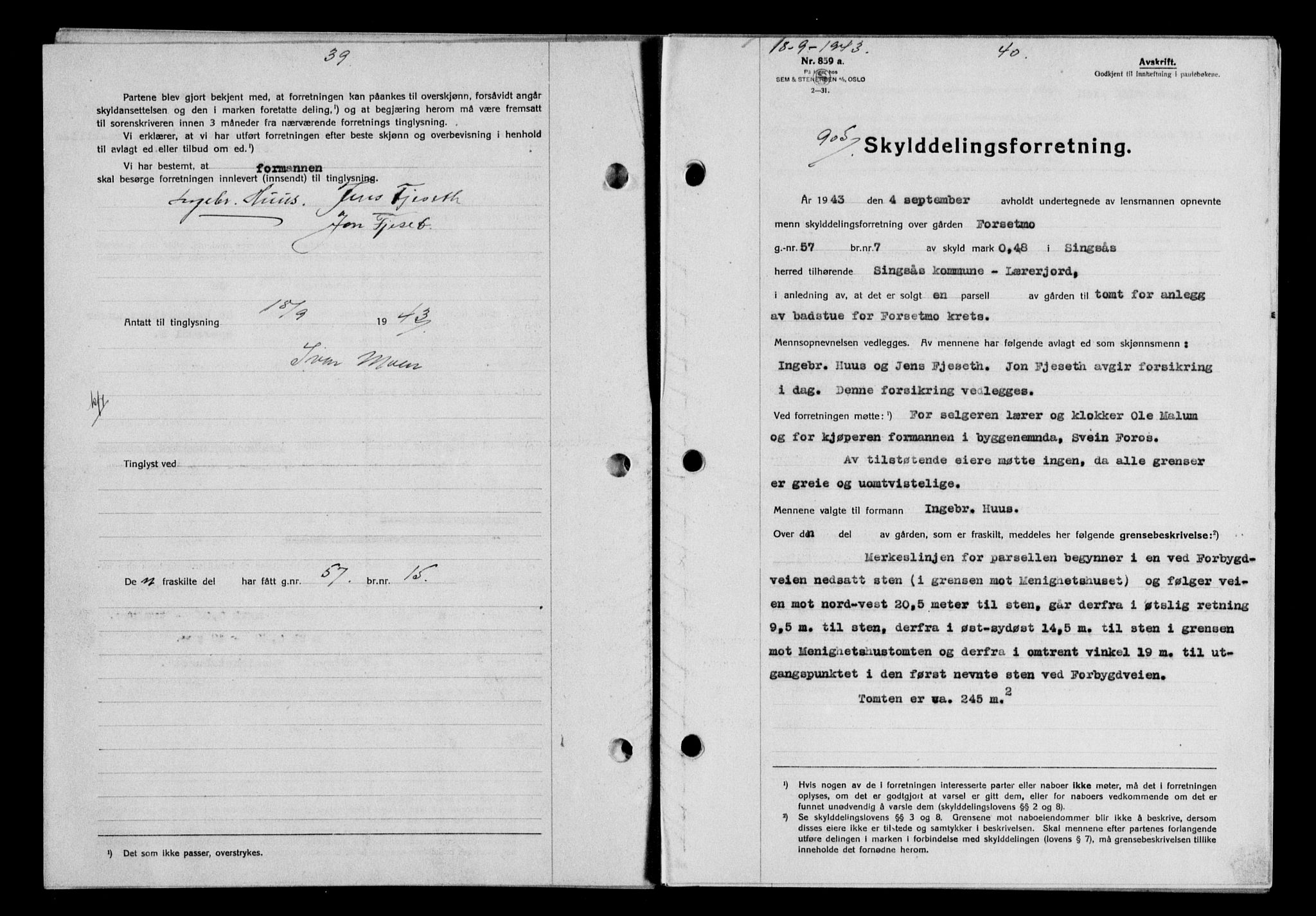 Gauldal sorenskriveri, SAT/A-0014/1/2/2C/L0057: Pantebok nr. 62, 1943-1944, Dagboknr: 905/1943