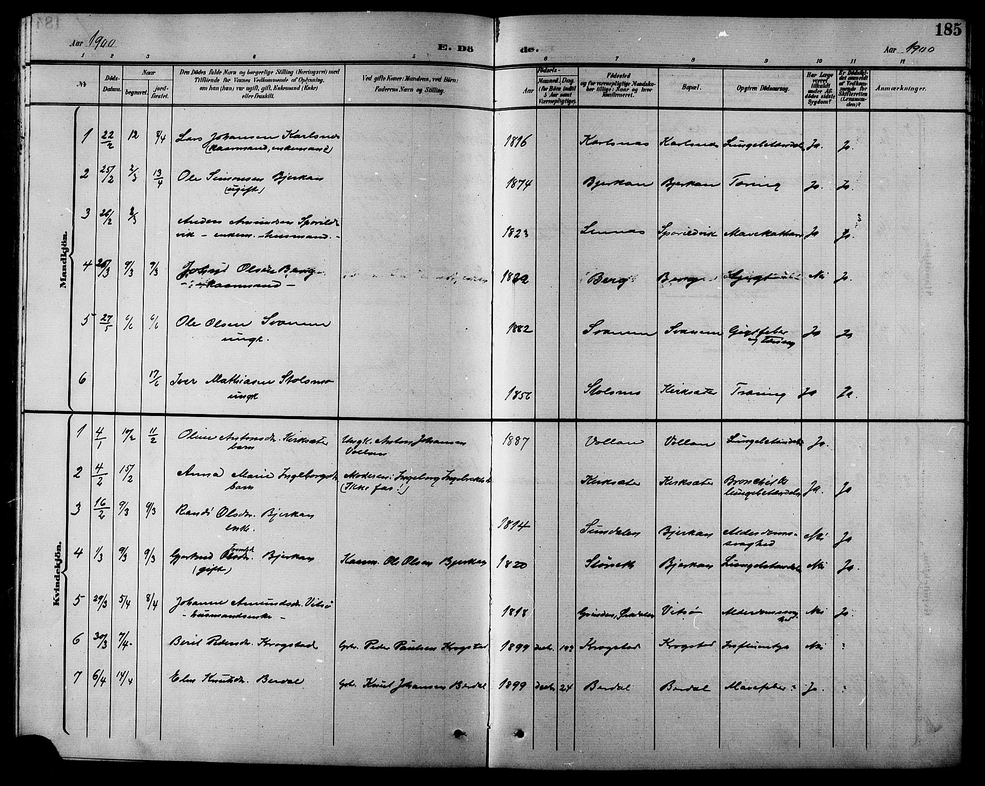 Ministerialprotokoller, klokkerbøker og fødselsregistre - Sør-Trøndelag, AV/SAT-A-1456/630/L0505: Klokkerbok nr. 630C03, 1899-1914, s. 185