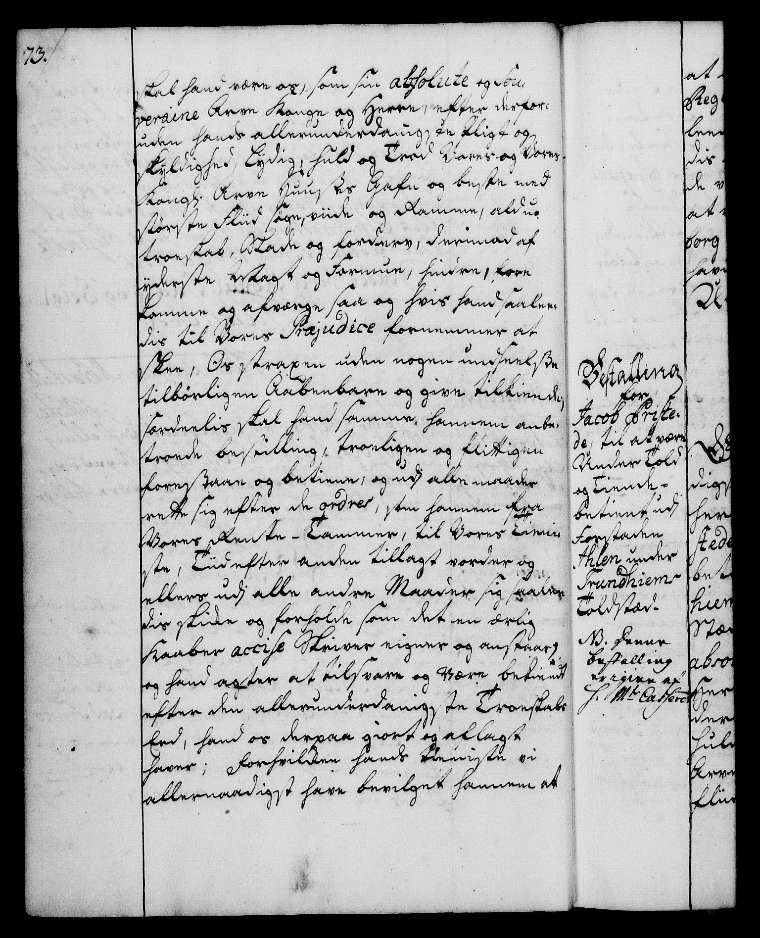 Rentekammeret, Kammerkanselliet, RA/EA-3111/G/Gg/Gge/L0003: Norsk bestallingsprotokoll med register (merket RK 53.27), 1745-1761, s. 73