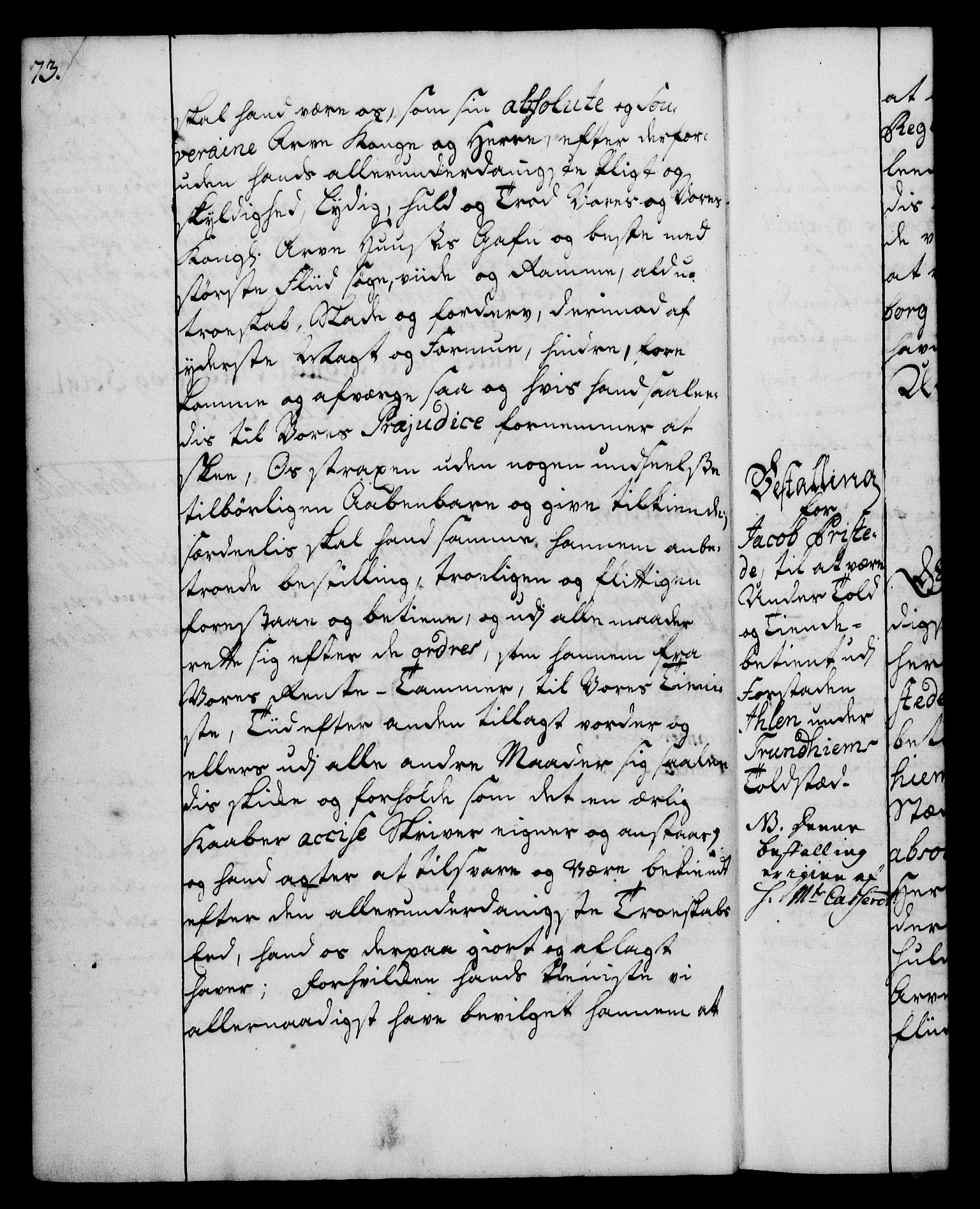 Rentekammeret, Kammerkanselliet, AV/RA-EA-3111/G/Gg/Gge/L0003: Norsk bestallingsprotokoll med register (merket RK 53.27), 1745-1761, s. 73