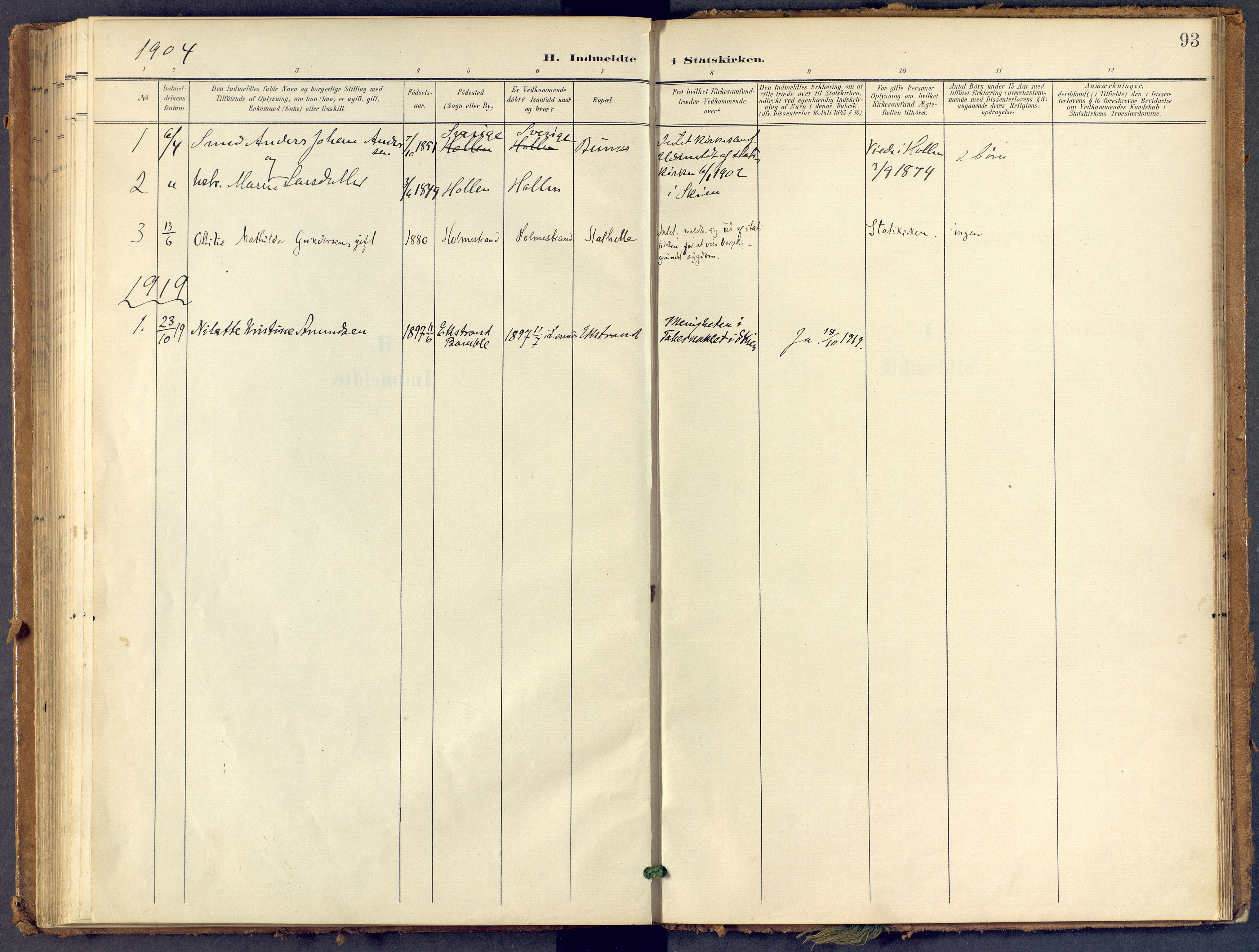 Bamble kirkebøker, AV/SAKO-A-253/F/Fb/L0002: Ministerialbok nr. II 2, 1900-1921, s. 93