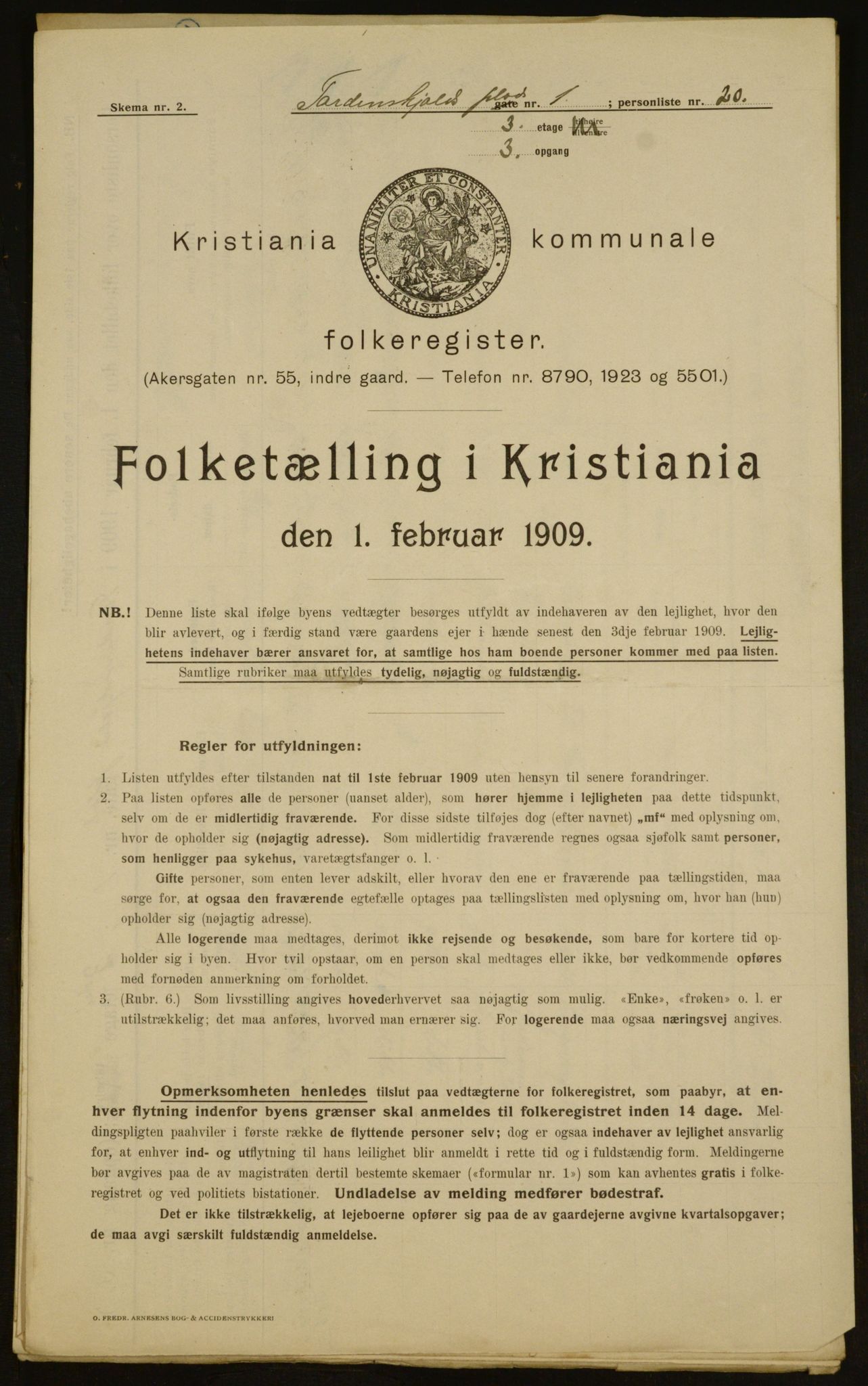 OBA, Kommunal folketelling 1.2.1909 for Kristiania kjøpstad, 1909, s. 103222