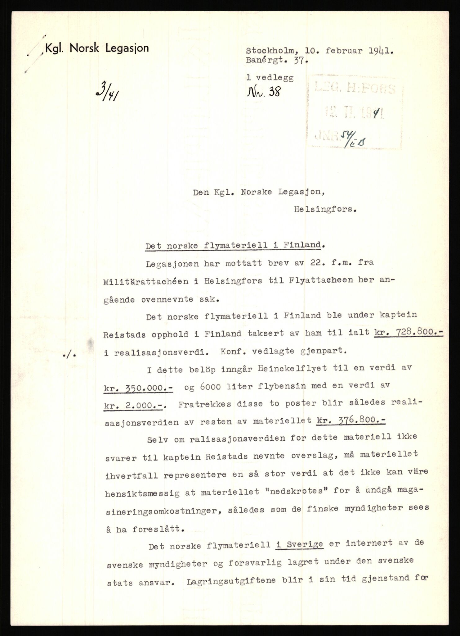 Forsvaret, Forsvarets krigshistoriske avdeling, AV/RA-RAFA-2017/Y/Ya/L0006: II-C-11-11,2 - Utenriksdepartementet.  Legasjonen i Helsingfors., 1940-1946, s. 126