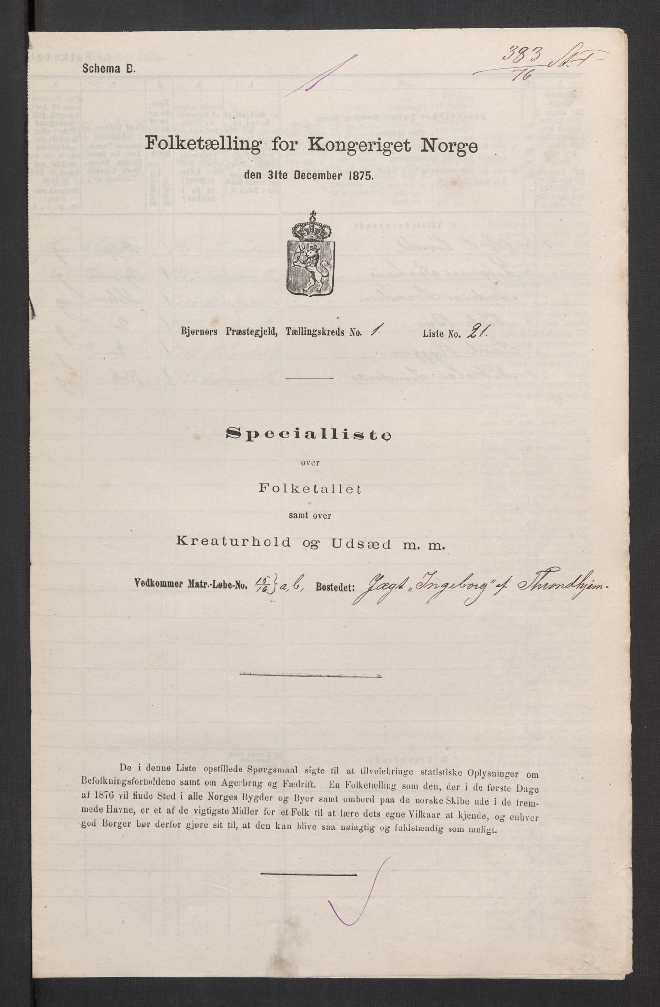 RA, Folketelling 1875, skipslister: Skip i innenrikske havner, hjemmehørende i byer og ladesteder, 1875, s. 1160