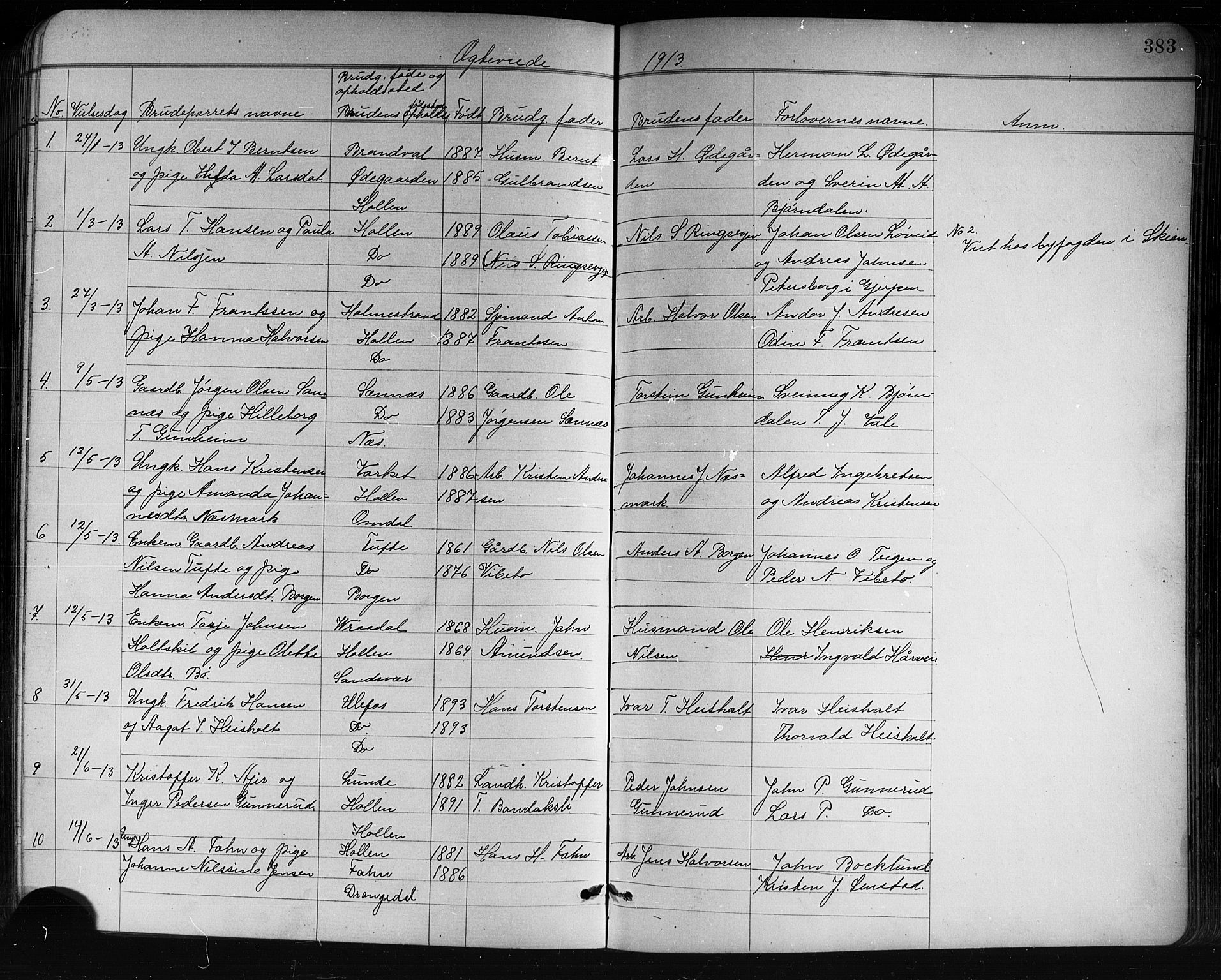Holla kirkebøker, AV/SAKO-A-272/G/Ga/L0005: Klokkerbok nr. I 5, 1891-1917, s. 383
