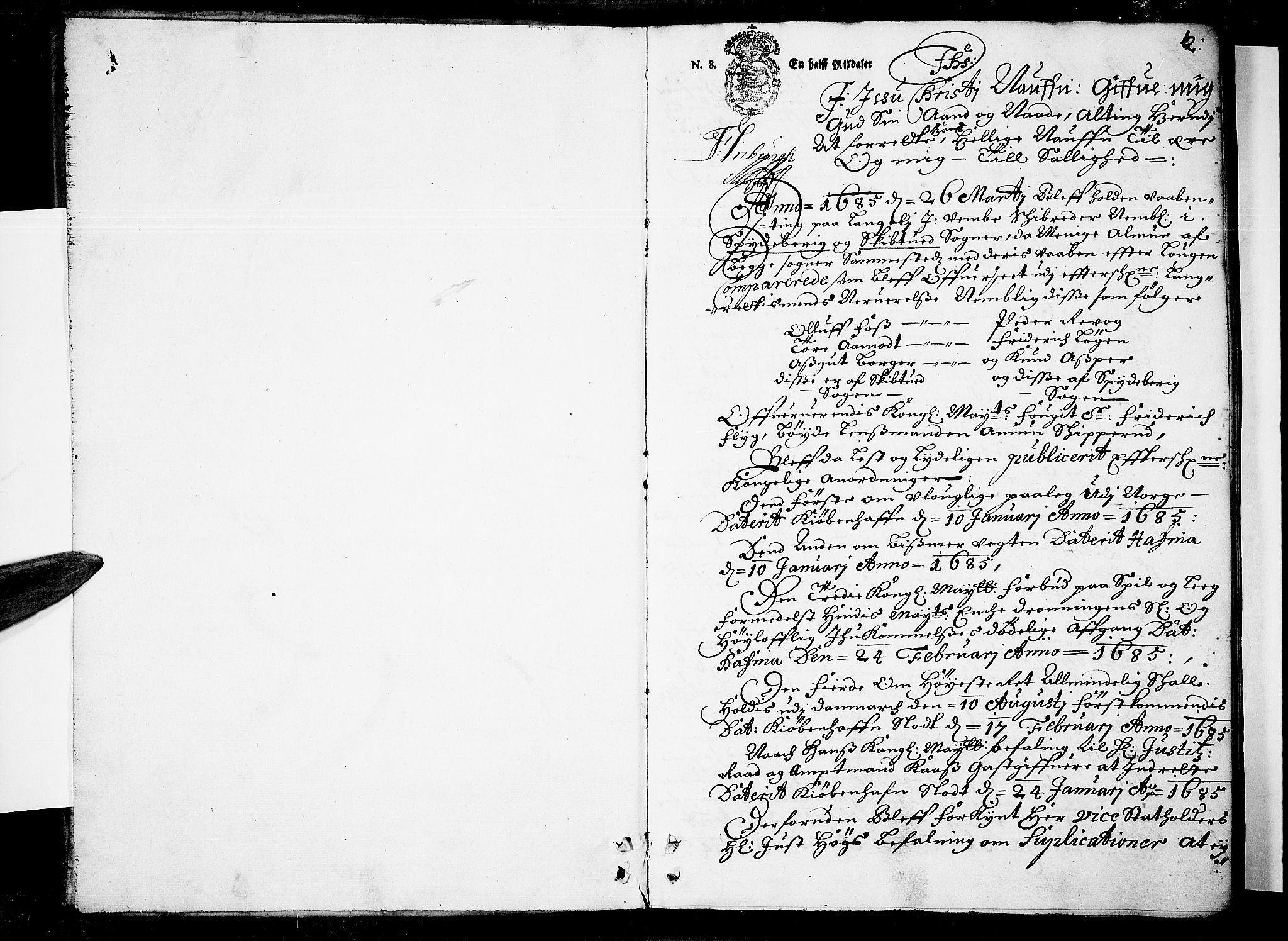 Rakkestad sorenskriveri, AV/SAO-A-10686/F/Fb/L0030: Tingbøker, 1685, s. 2a