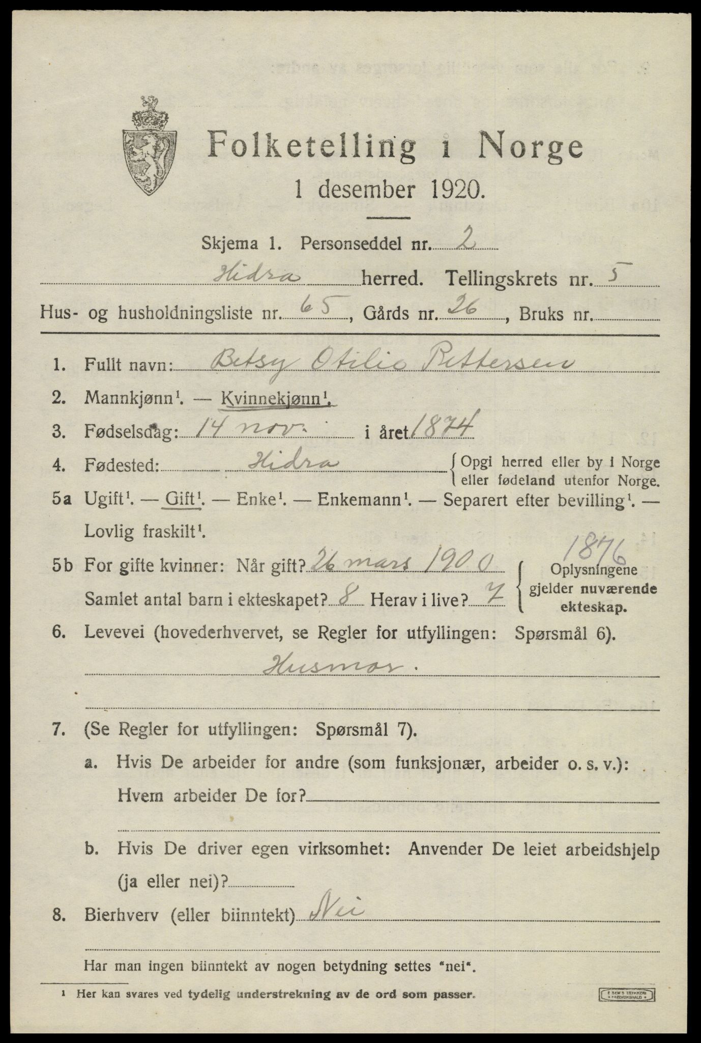 SAK, Folketelling 1920 for 1042 Hidra herred, 1920, s. 4066