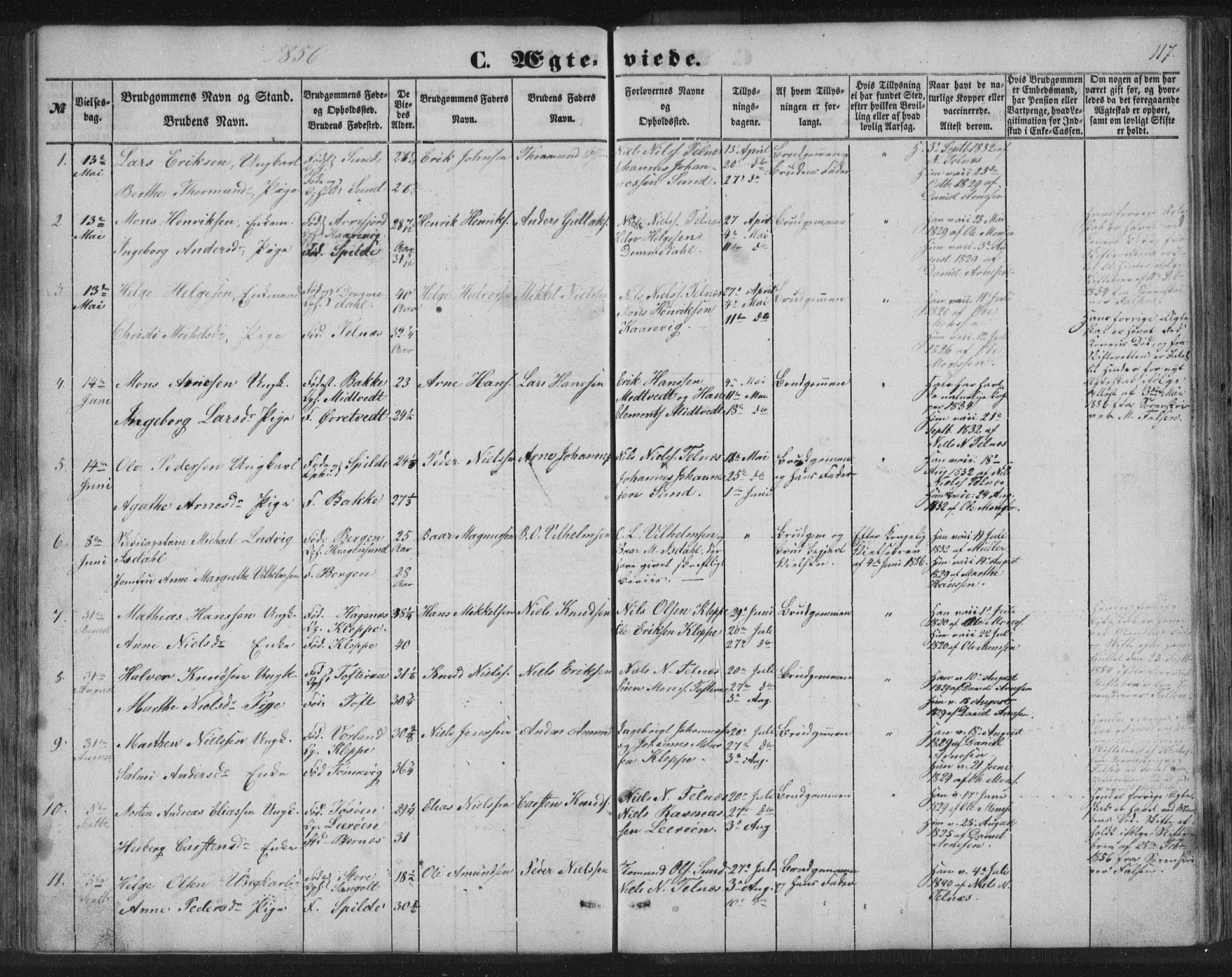 Sund sokneprestembete, AV/SAB-A-99930: Klokkerbok nr. B 1, 1852-1873, s. 117