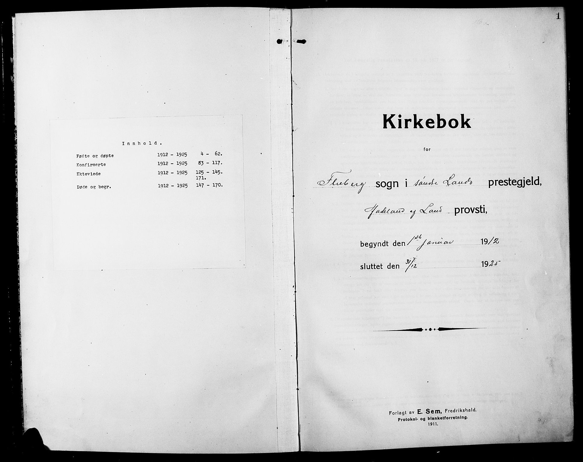 Søndre Land prestekontor, AV/SAH-PREST-122/L/L0006: Klokkerbok nr. 6, 1912-1925, s. 1