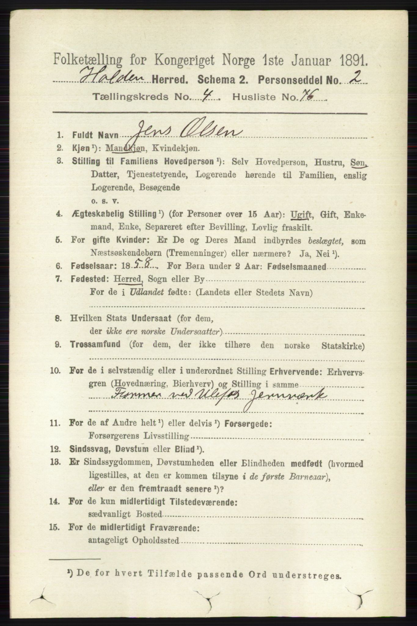 RA, Folketelling 1891 for 0819 Holla herred, 1891, s. 2697