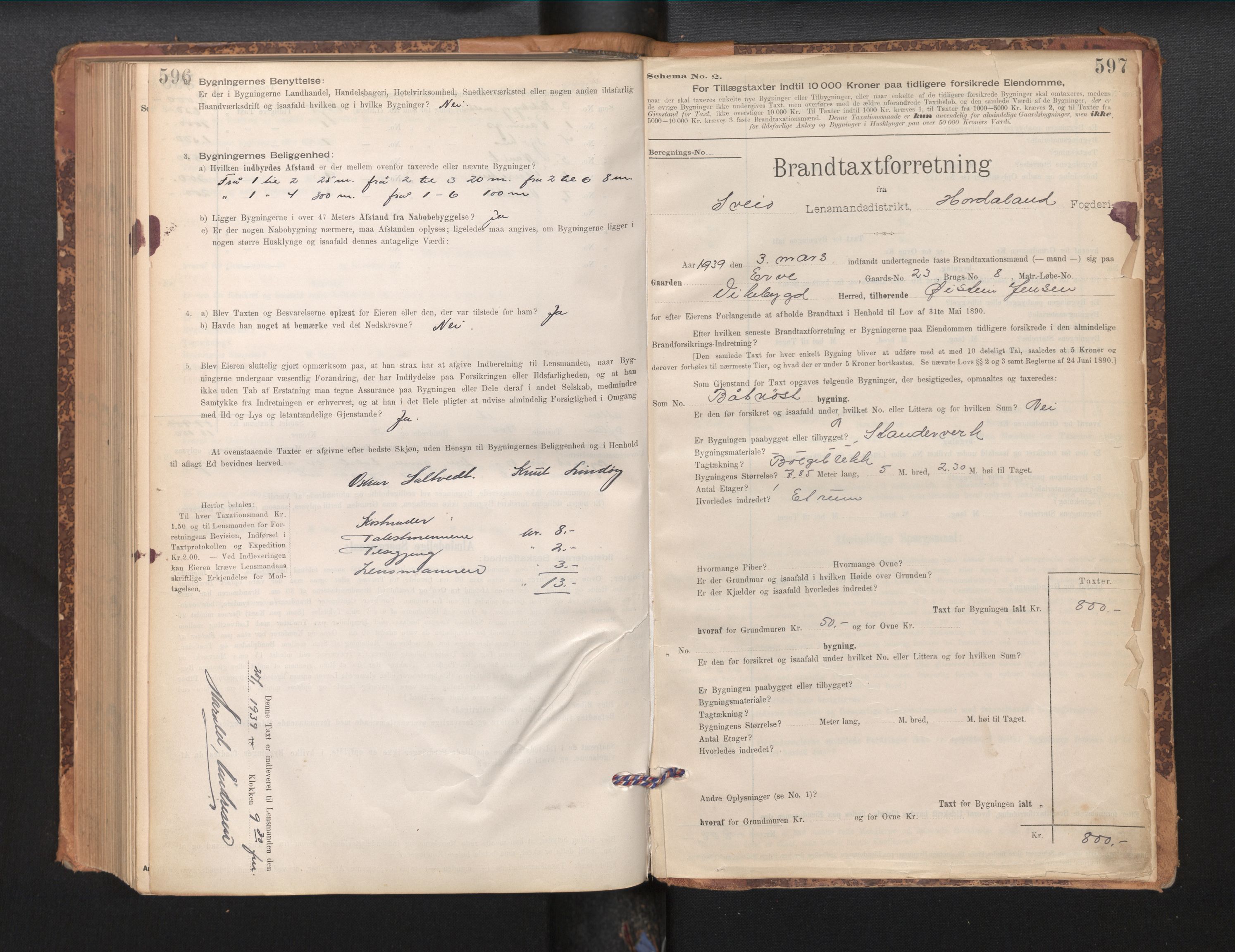 Lensmannen i Sveio, SAB/A-35301/0012/L0008: Branntakstprotokoll, skjematakst, 1912-1939, s. 596-597