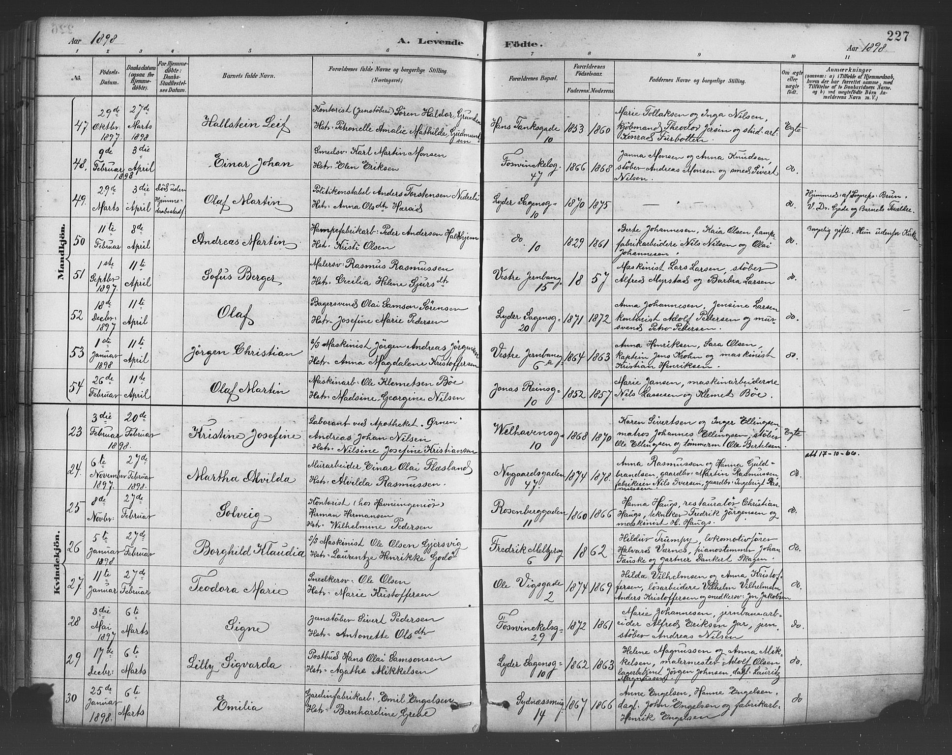 Johanneskirken sokneprestembete, AV/SAB-A-76001/H/Hab: Klokkerbok nr. A 1, 1885-1900, s. 227