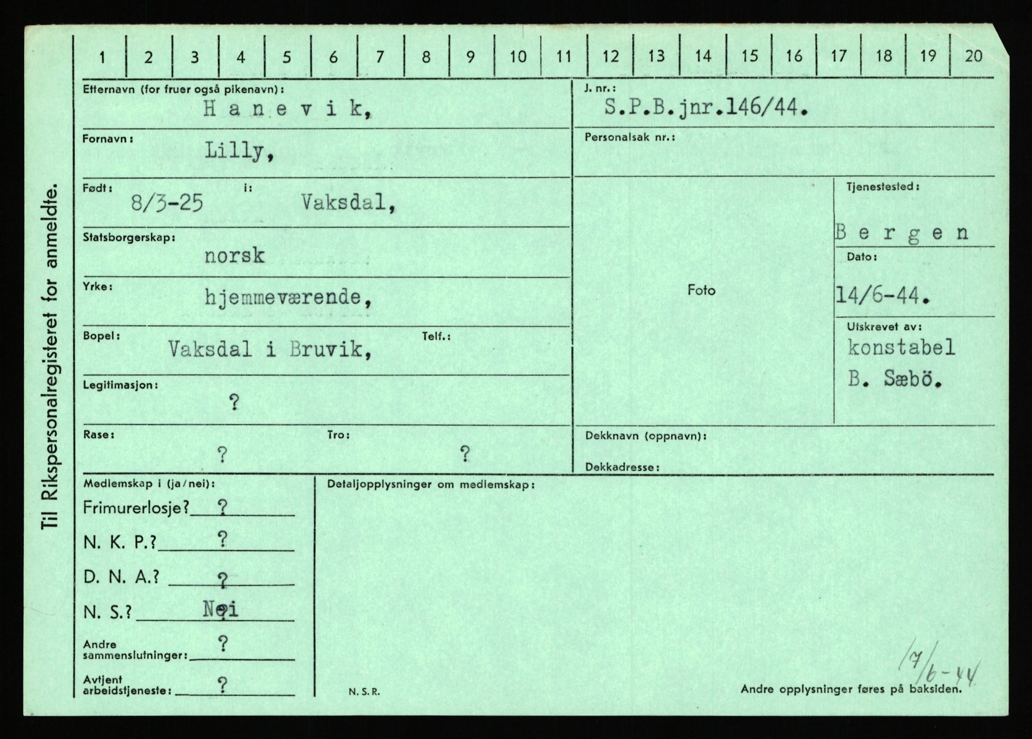 Statspolitiet - Hovedkontoret / Osloavdelingen, AV/RA-S-1329/C/Ca/L0006: Hanche - Hokstvedt, 1943-1945, s. 44