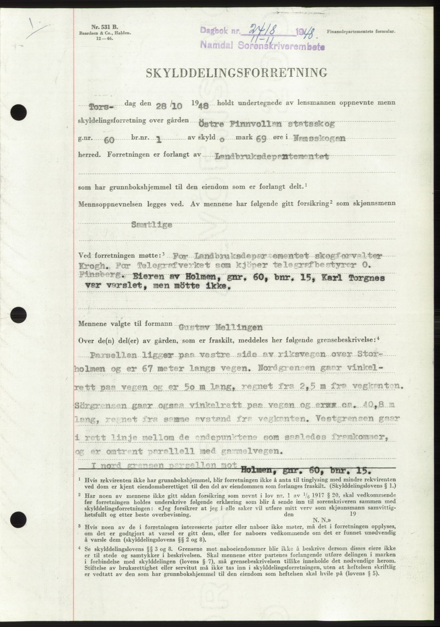 Namdal sorenskriveri, SAT/A-4133/1/2/2C: Pantebok nr. -, 1948-1948, Dagboknr: 2418/1948