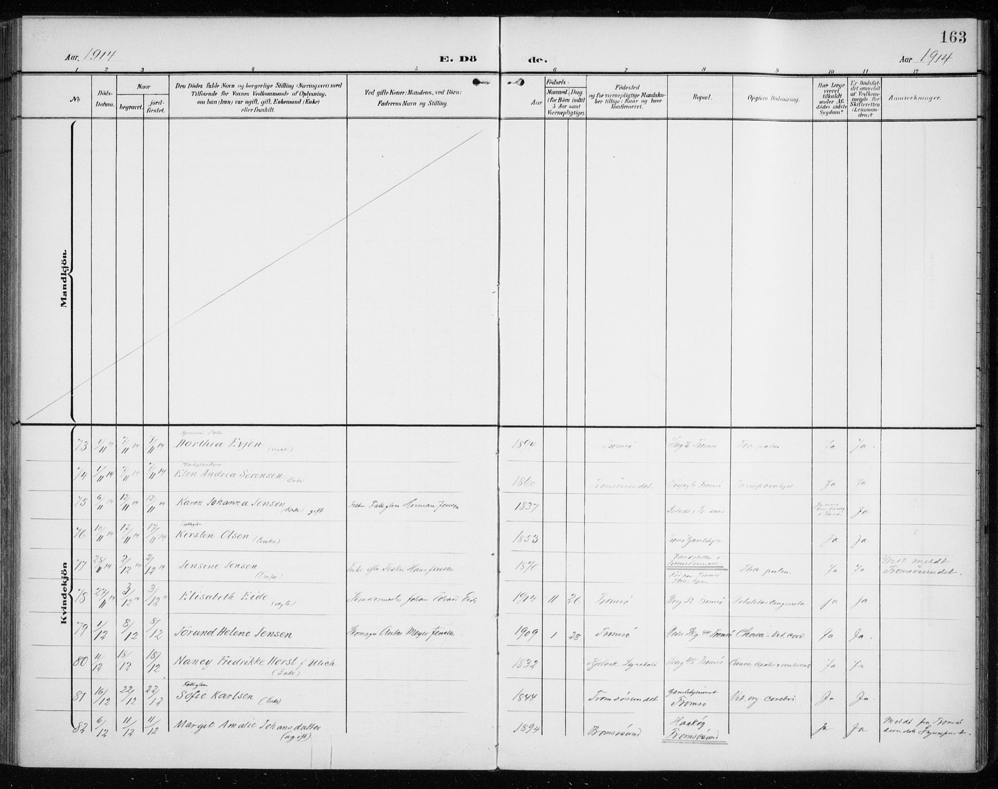 Tromsø sokneprestkontor/stiftsprosti/domprosti, AV/SATØ-S-1343/G/Ga/L0018kirke: Ministerialbok nr. 18, 1907-1917, s. 163