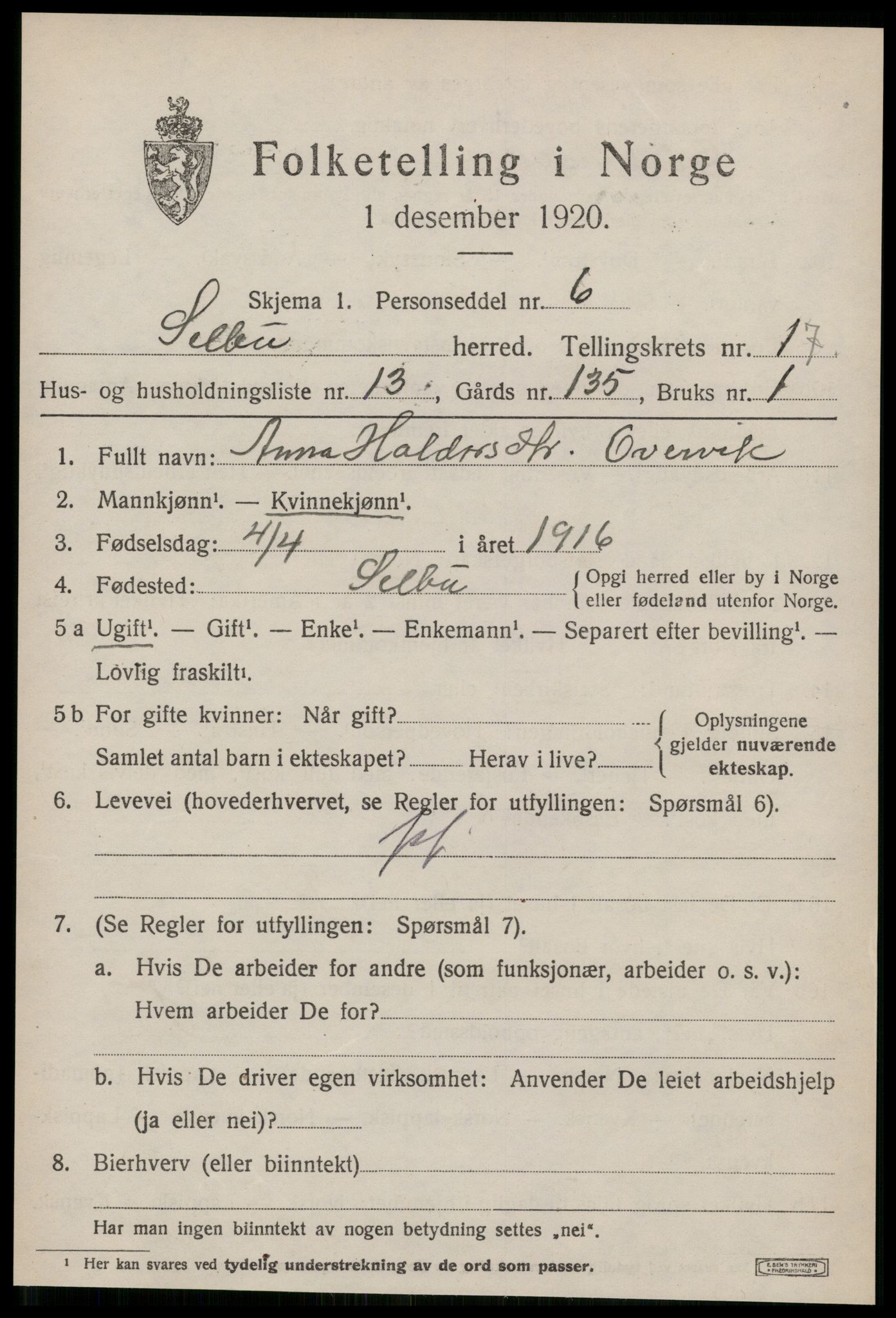 SAT, Folketelling 1920 for 1664 Selbu herred, 1920, s. 9044