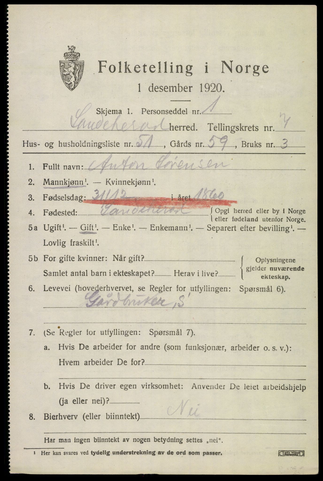 SAKO, Folketelling 1920 for 0724 Sandeherred herred, 1920, s. 12534