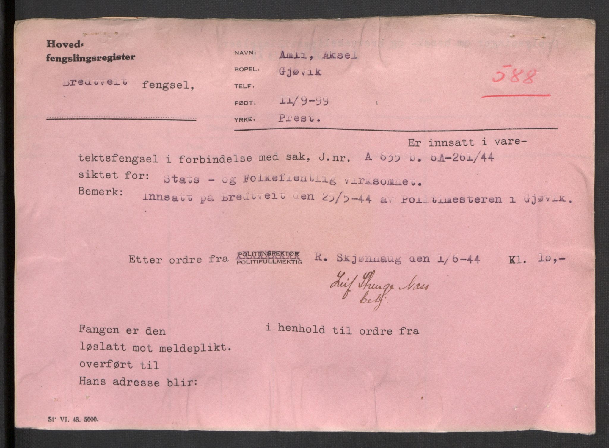 Statspolitiet - Hovedkontoret / Osloavdelingen, AV/RA-S-1329/C/Ck/Cke/L0001: Hovedfengslingsregister, 1944-1945