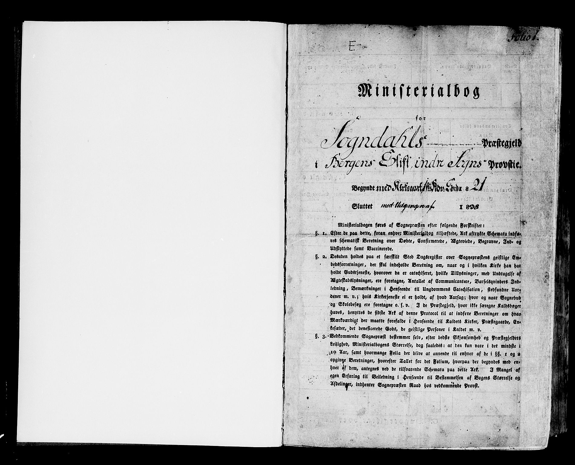 Sogndal sokneprestembete, AV/SAB-A-81301/H/Haa/Haaa/L0010: Ministerialbok nr. A 10, 1821-1838, s. 1