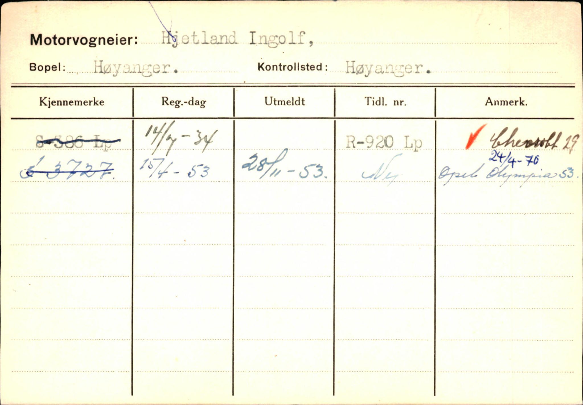 Statens vegvesen, Sogn og Fjordane vegkontor, AV/SAB-A-5301/4/F/L0130: Eigarregister Eid T-Å. Høyanger A-O, 1945-1975, s. 1442