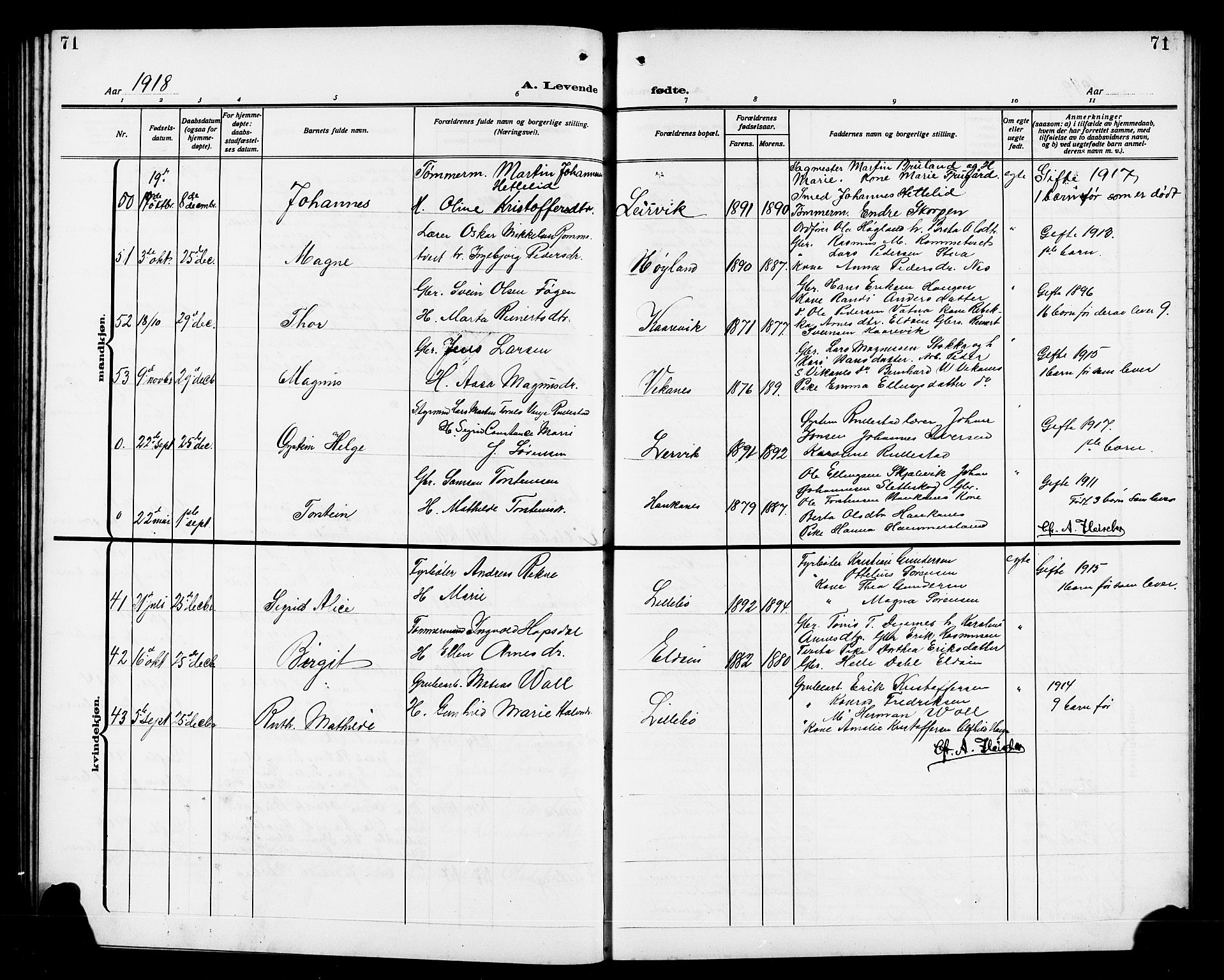 Stord sokneprestembete, AV/SAB-A-78201/H/Hab: Klokkerbok nr. A 3, 1910-1919, s. 71