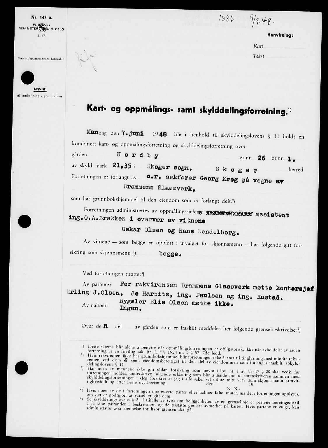 Holmestrand sorenskriveri, SAKO/A-67/G/Ga/Gaa/L0064: Pantebok nr. A-64, 1948-1948, Dagboknr: 1686/1948