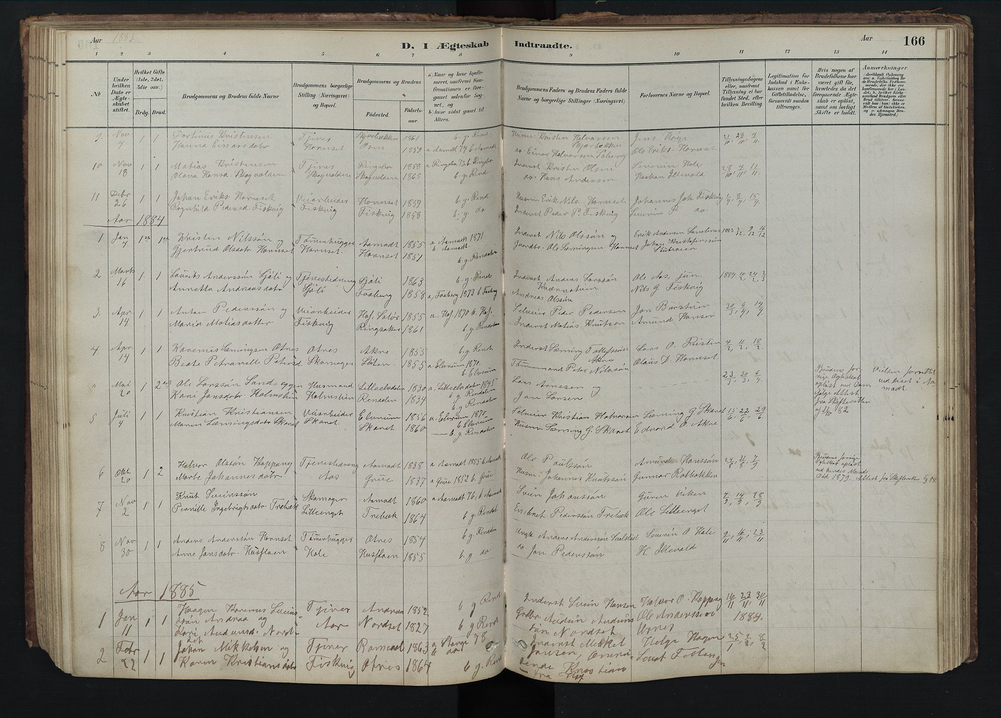 Rendalen prestekontor, AV/SAH-PREST-054/H/Ha/Hab/L0009: Klokkerbok nr. 9, 1879-1902, s. 166