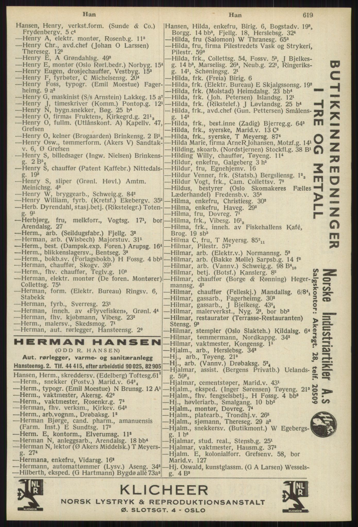 Kristiania/Oslo adressebok, PUBL/-, 1939, s. 619