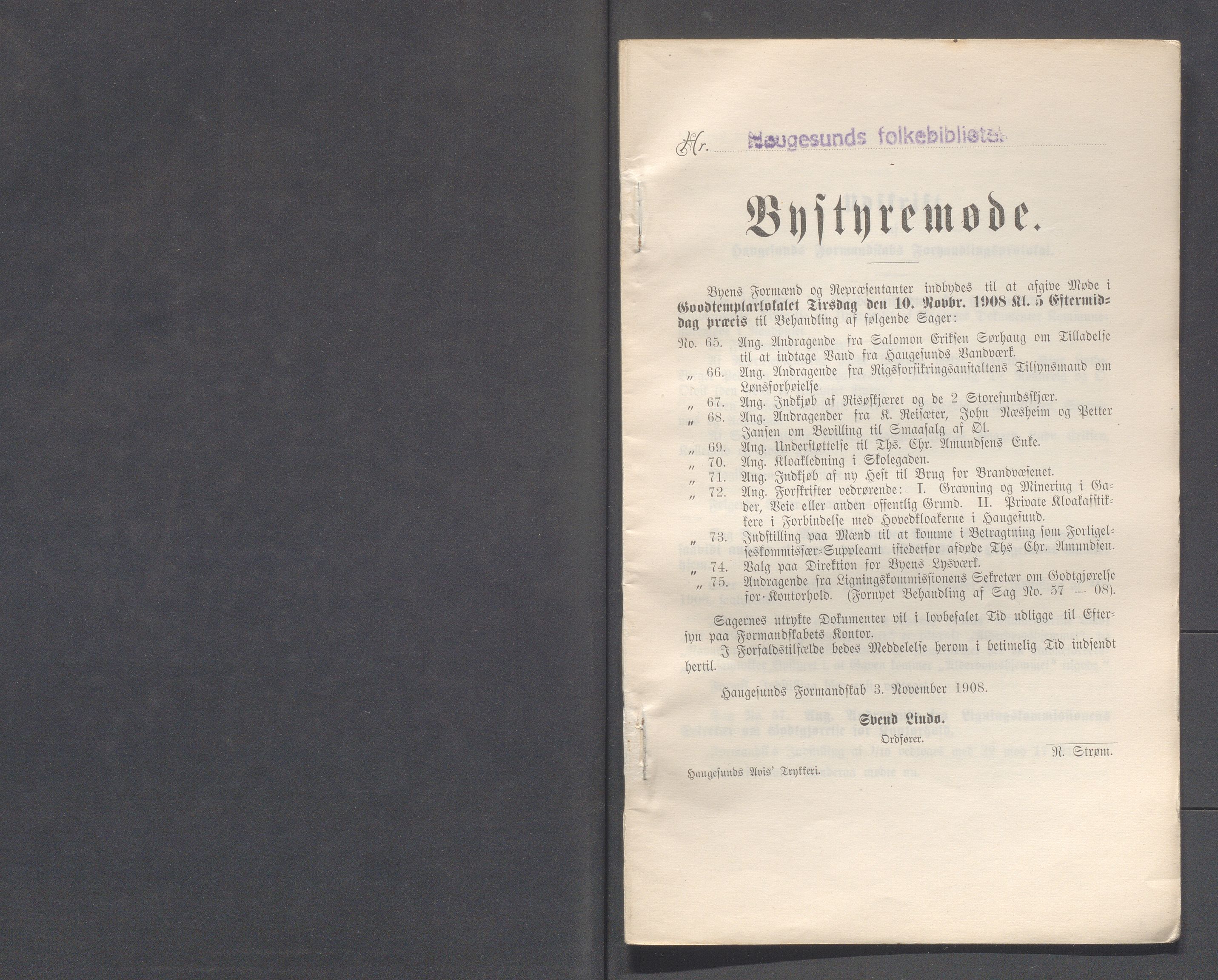 Haugesund kommune - Formannskapet og Bystyret, IKAR/A-740/A/Abb/L0002: Bystyreforhandlinger, 1908-1917, s. 84