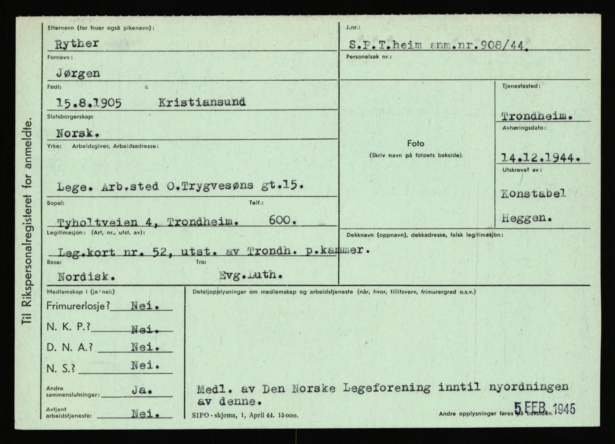 Statspolitiet - Hovedkontoret / Osloavdelingen, AV/RA-S-1329/C/Ca/L0013: Raa - Servold, 1943-1945, s. 2607