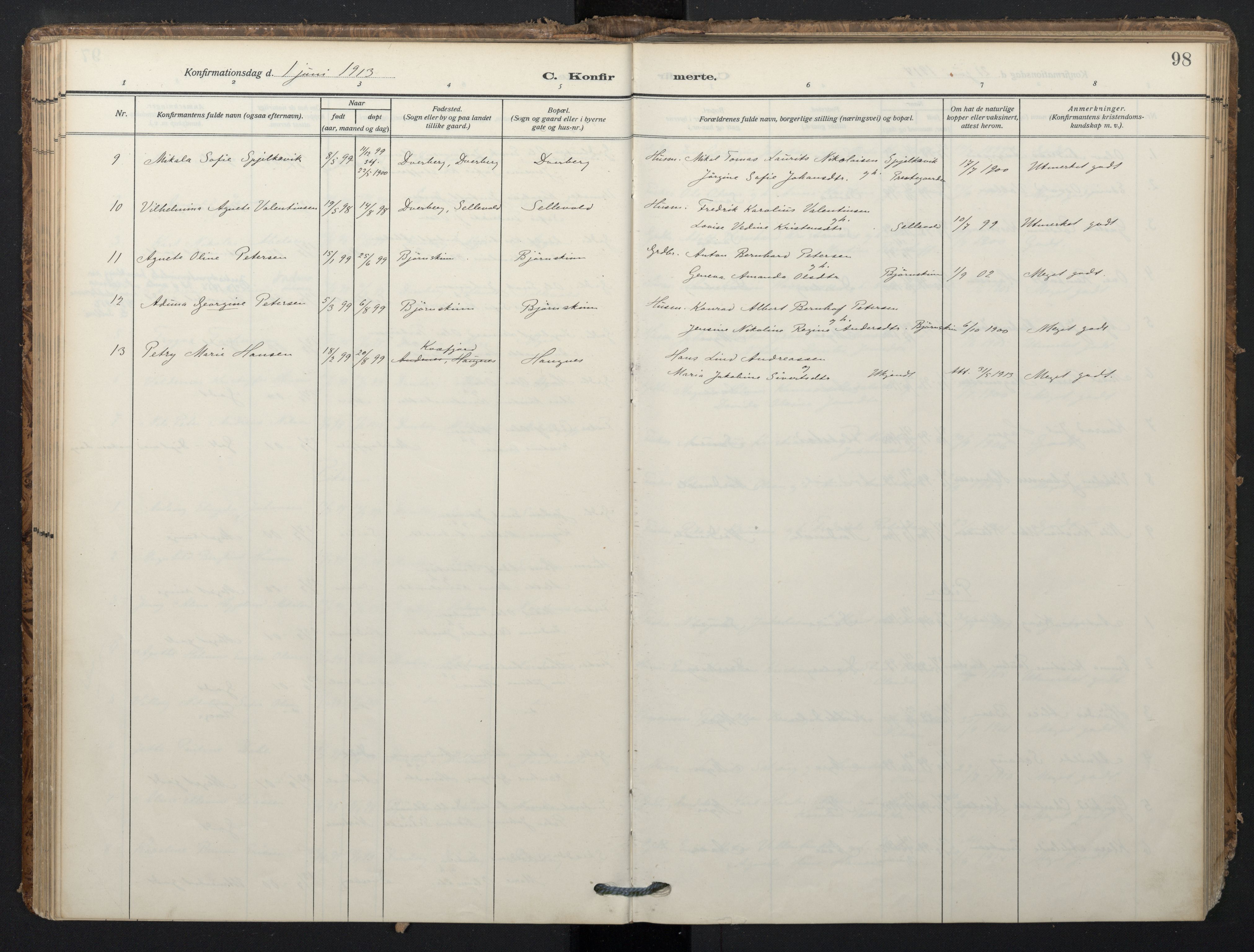 Ministerialprotokoller, klokkerbøker og fødselsregistre - Nordland, AV/SAT-A-1459/897/L1401: Ministerialbok nr. 897A08, 1909-1921, s. 98