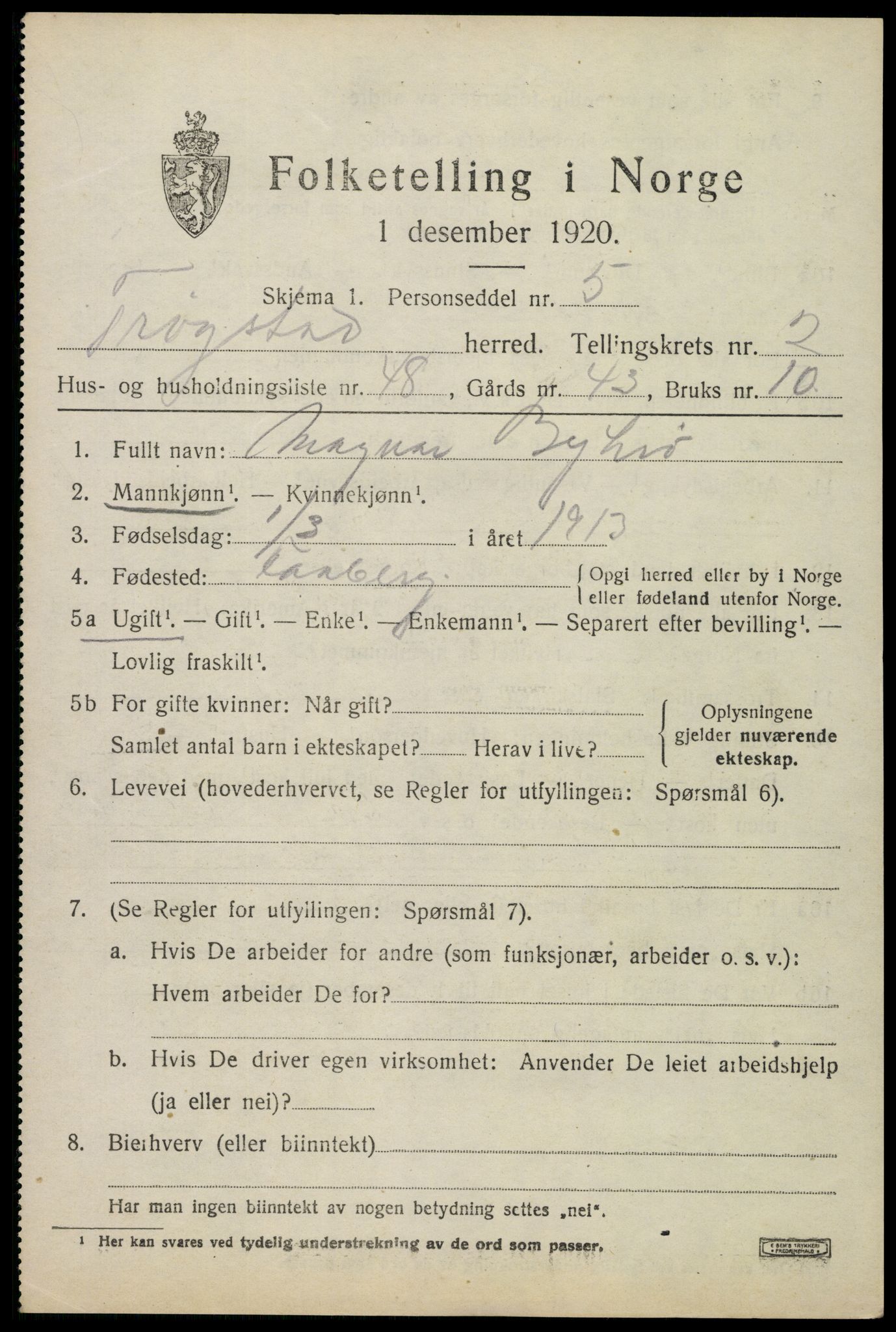 SAO, Folketelling 1920 for 0122 Trøgstad herred, 1920, s. 2690