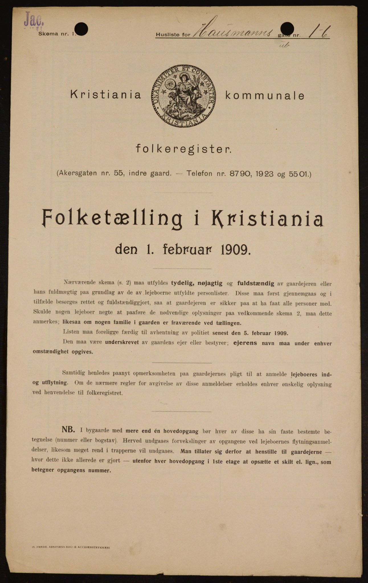 OBA, Kommunal folketelling 1.2.1909 for Kristiania kjøpstad, 1909, s. 31895