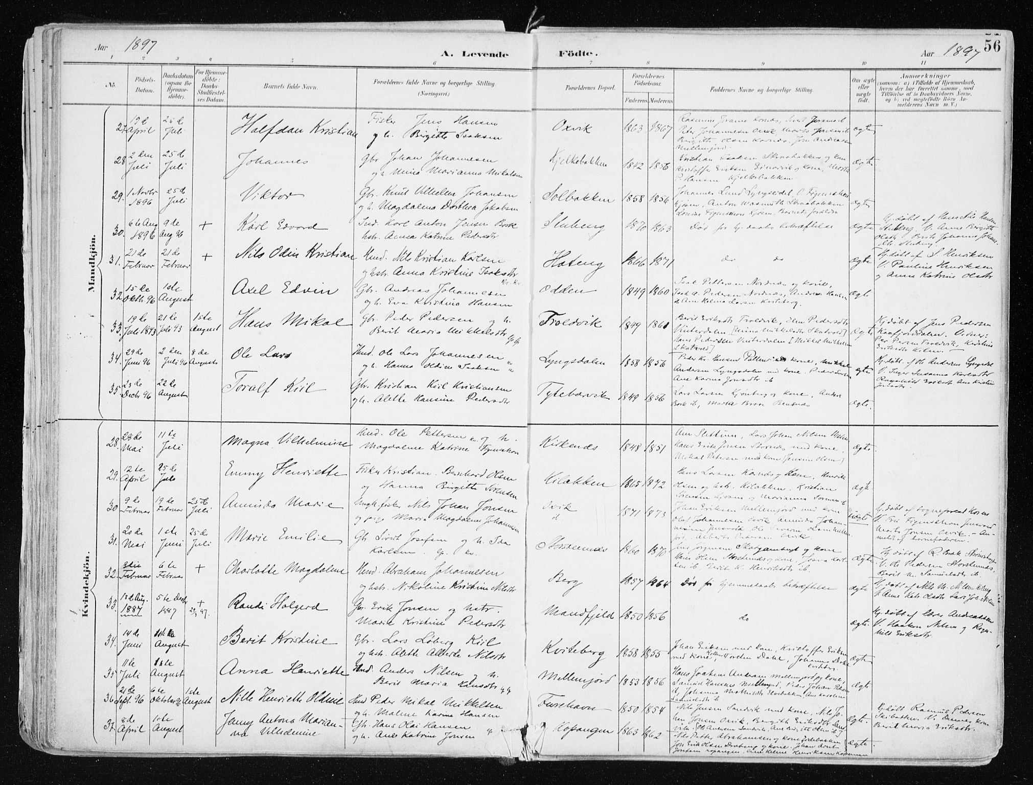 Lyngen sokneprestembete, AV/SATØ-S-1289/H/He/Hea/L0008kirke: Ministerialbok nr. 8, 1891-1902, s. 56