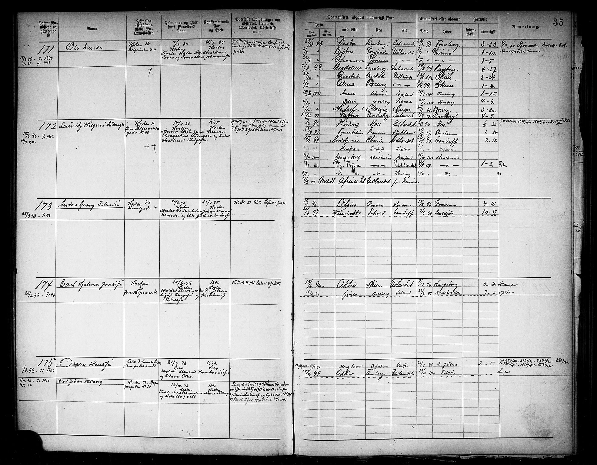 Horten innrulleringskontor, AV/SAKO-A-785/F/Fb/L0006: Annotasjonsrulle, 1889-1911, s. 38