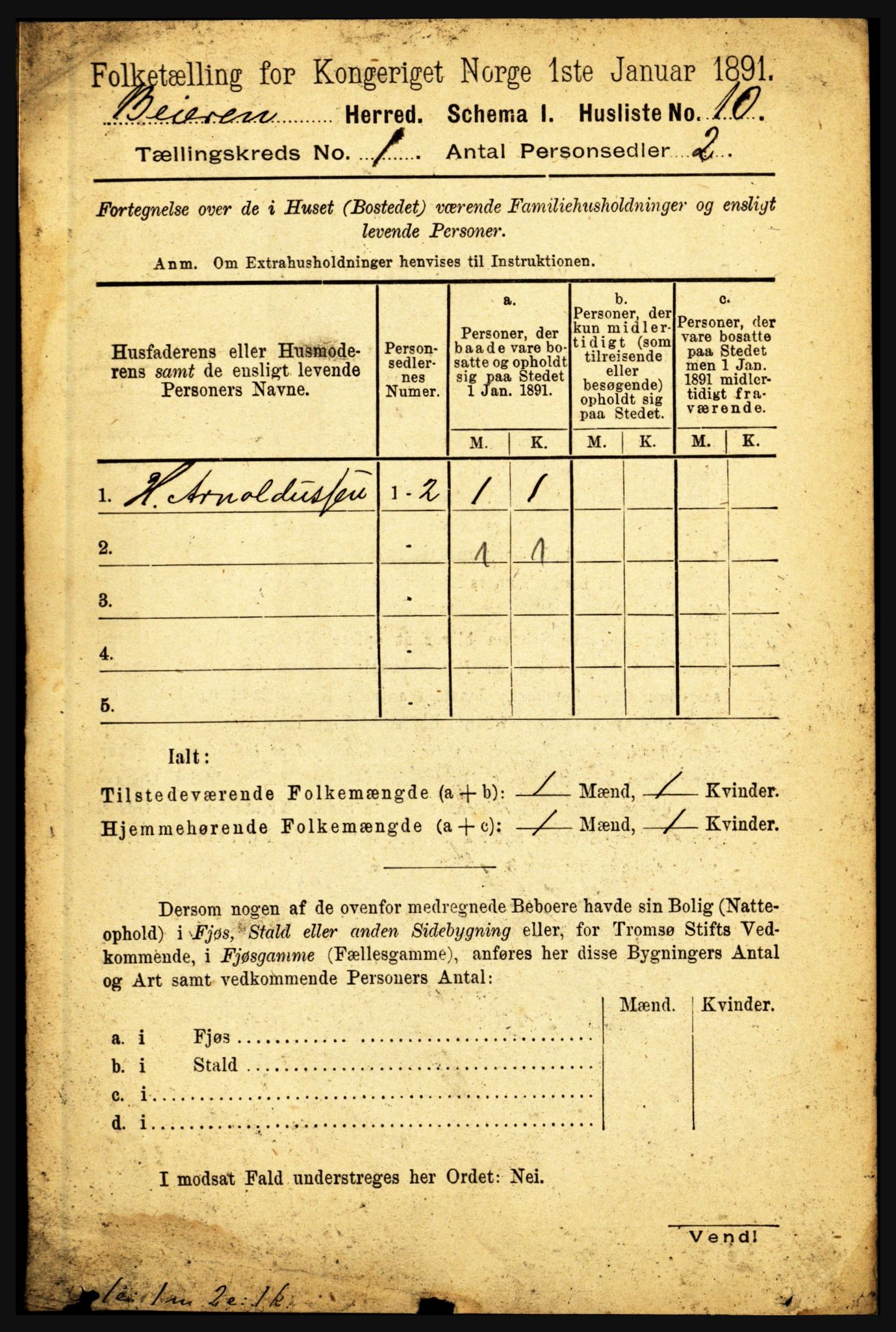 RA, Folketelling 1891 for 1839 Beiarn herred, 1891, s. 29