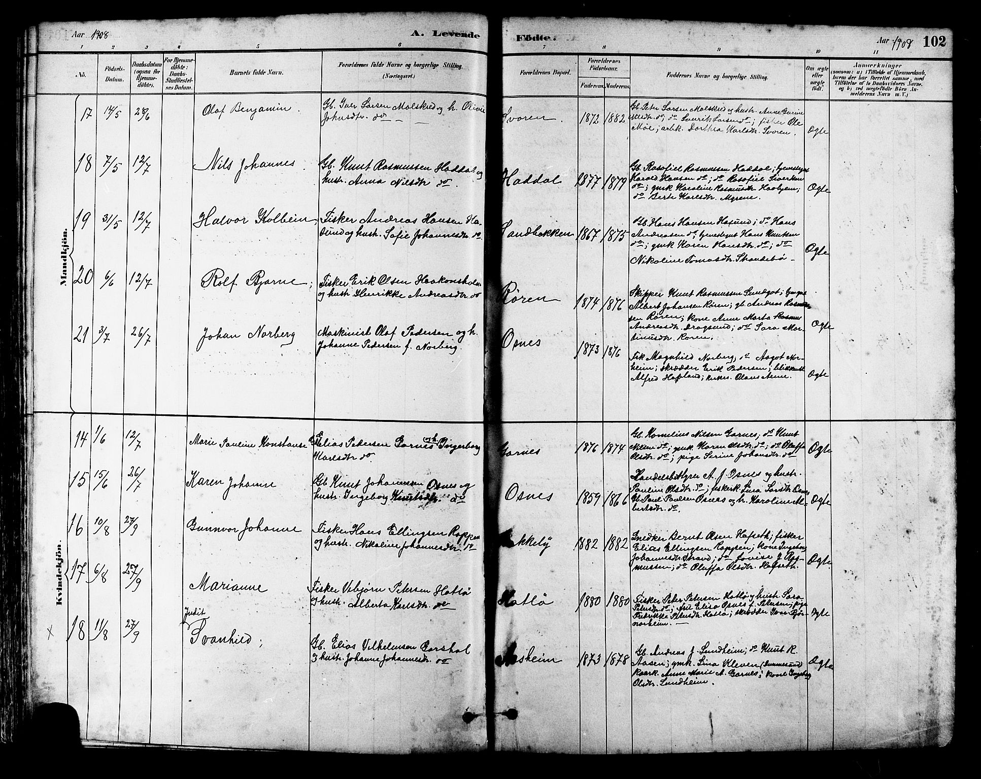 Ministerialprotokoller, klokkerbøker og fødselsregistre - Møre og Romsdal, AV/SAT-A-1454/509/L0112: Klokkerbok nr. 509C02, 1883-1922, s. 102