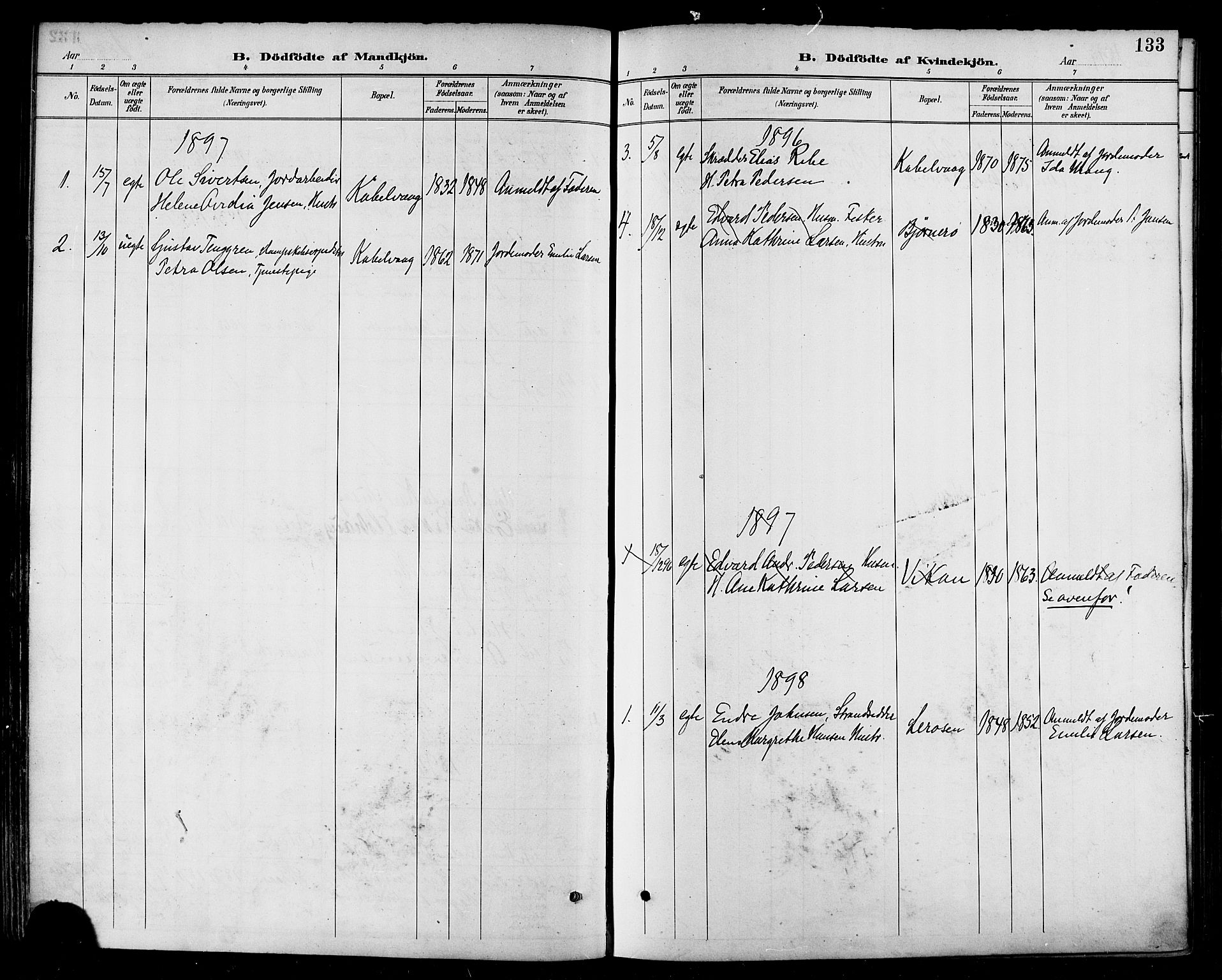 Ministerialprotokoller, klokkerbøker og fødselsregistre - Nordland, SAT/A-1459/874/L1060: Ministerialbok nr. 874A04, 1890-1899, s. 133