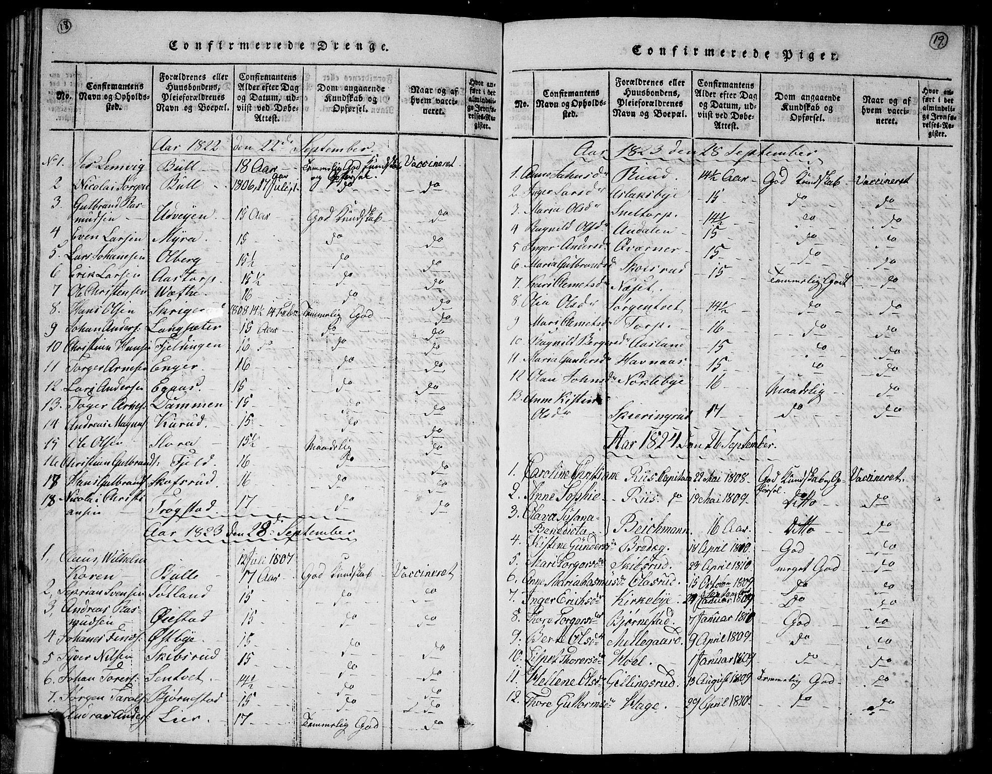 Trøgstad prestekontor Kirkebøker, SAO/A-10925/G/Ga/L0001: Klokkerbok nr. I 1, 1815-1831, s. 18-19