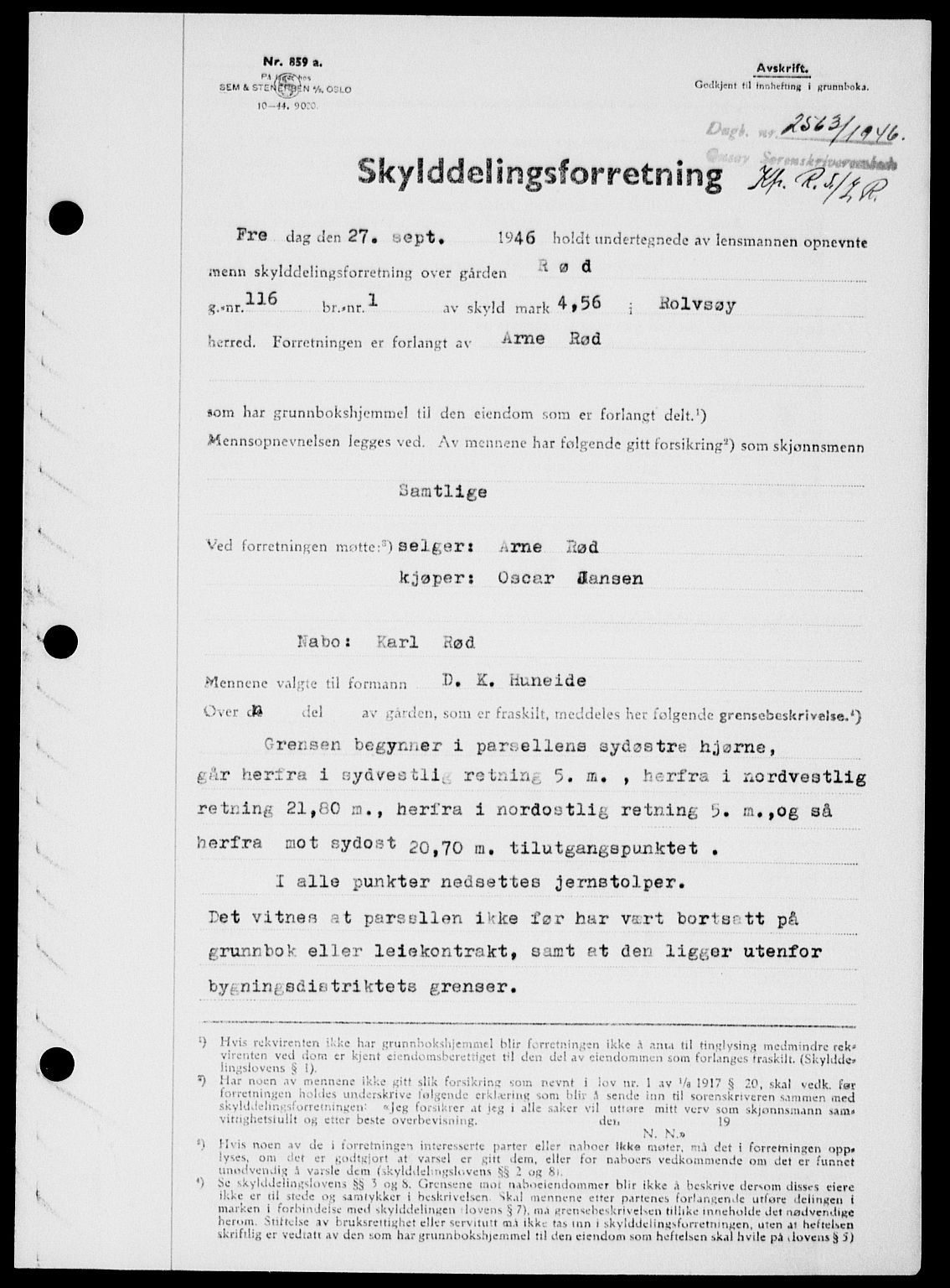 Onsøy sorenskriveri, SAO/A-10474/G/Ga/Gab/L0017: Pantebok nr. II A-17, 1946-1946, Dagboknr: 2563/1946
