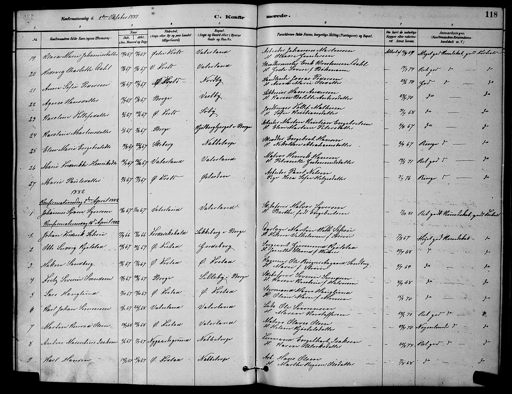 Østre Fredrikstad prestekontor Kirkebøker, AV/SAO-A-10907/G/Ga/L0001: Klokkerbok nr. 1, 1880-1899, s. 118