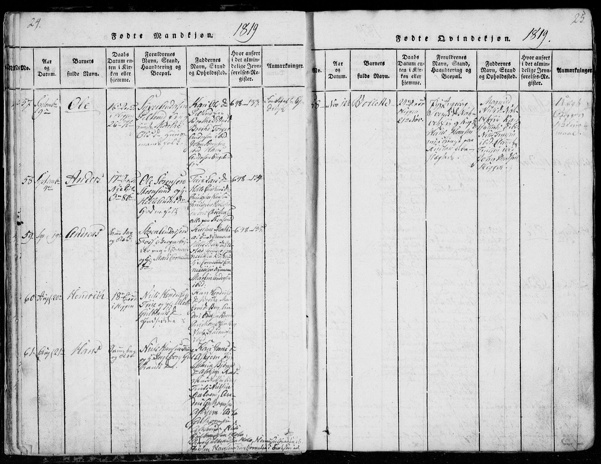 Modum kirkebøker, AV/SAKO-A-234/G/Ga/L0001: Klokkerbok nr. I 1, 1818-1824, s. 24-25