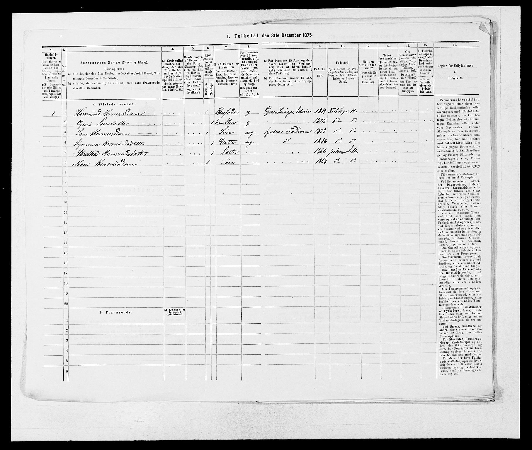 SAB, Folketelling 1875 for 1425P Hafslo prestegjeld, 1875, s. 819