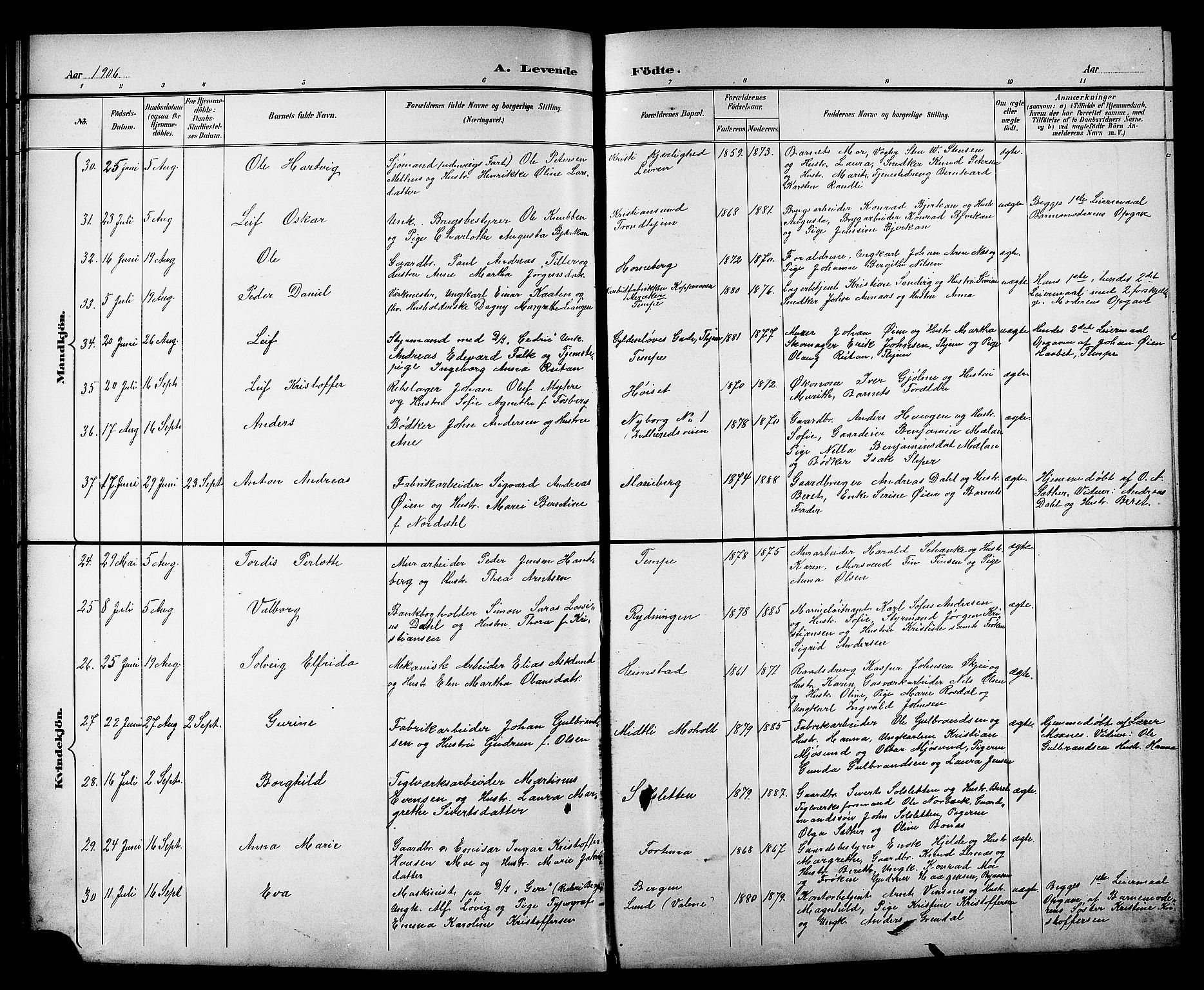 Ministerialprotokoller, klokkerbøker og fødselsregistre - Sør-Trøndelag, AV/SAT-A-1456/606/L0313: Klokkerbok nr. 606C09, 1895-1910