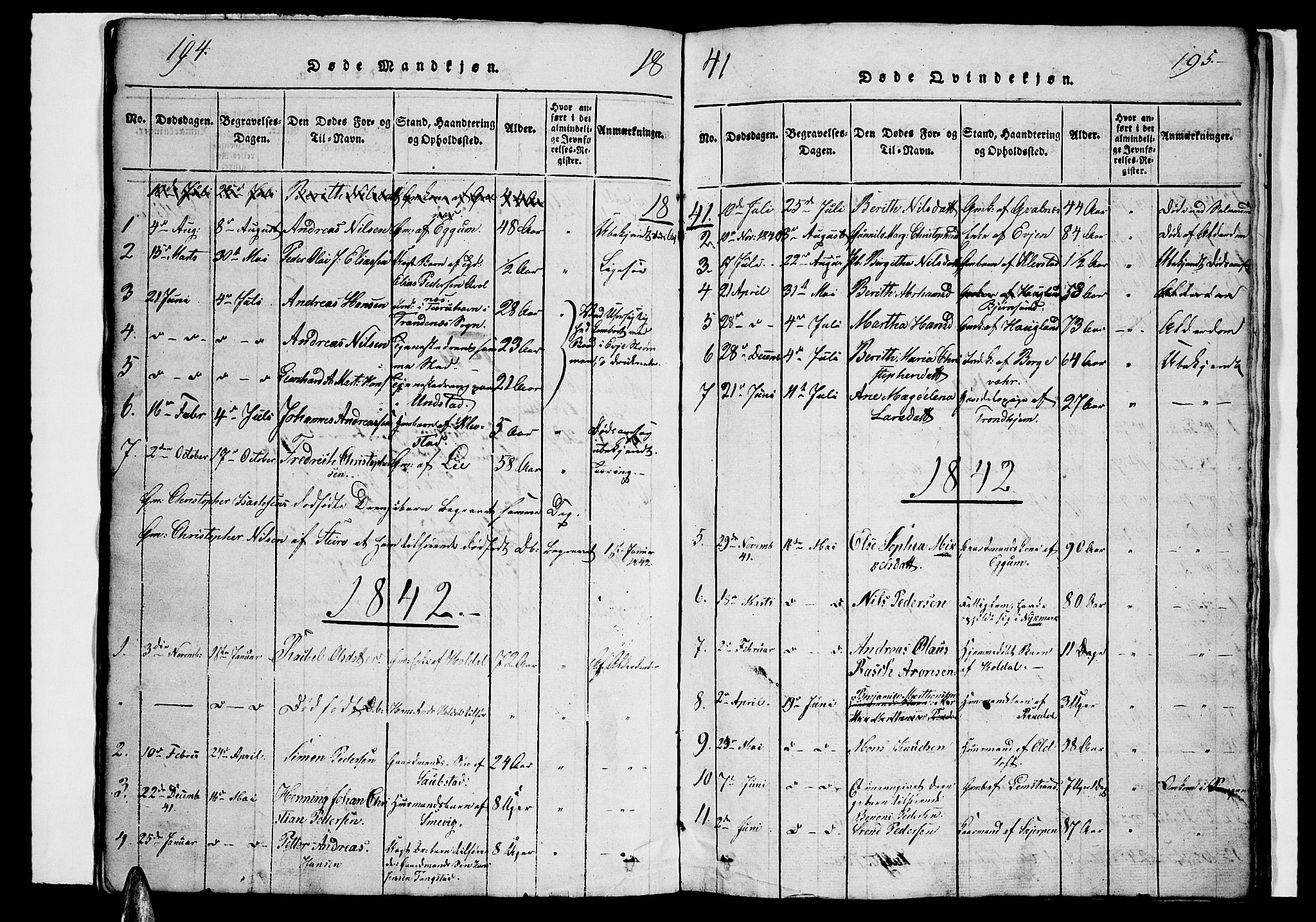 Ministerialprotokoller, klokkerbøker og fødselsregistre - Nordland, AV/SAT-A-1459/880/L1139: Klokkerbok nr. 880C01, 1836-1857, s. 194-195